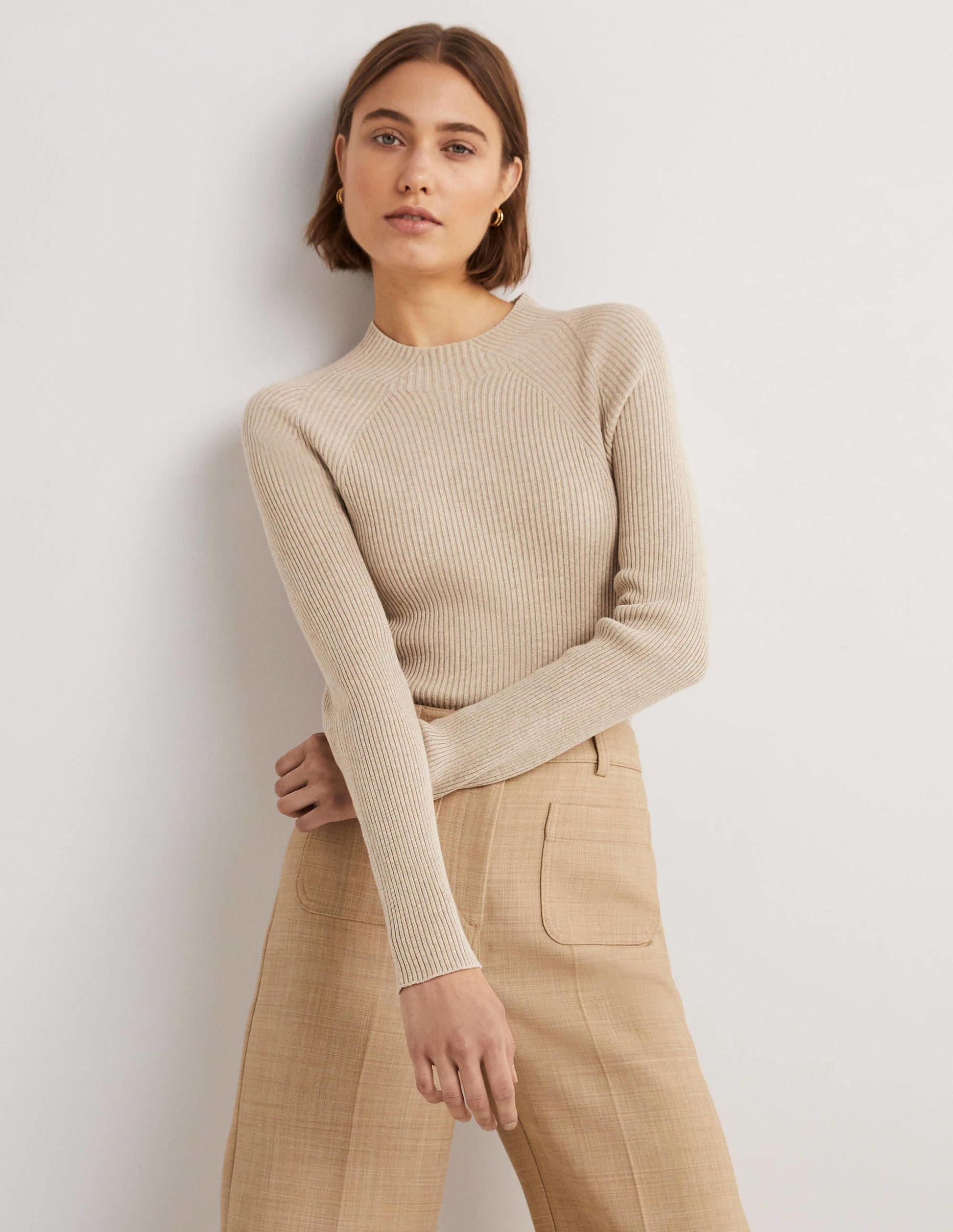 Ribbed High Neck Jumper-Chinchilla Melange-4