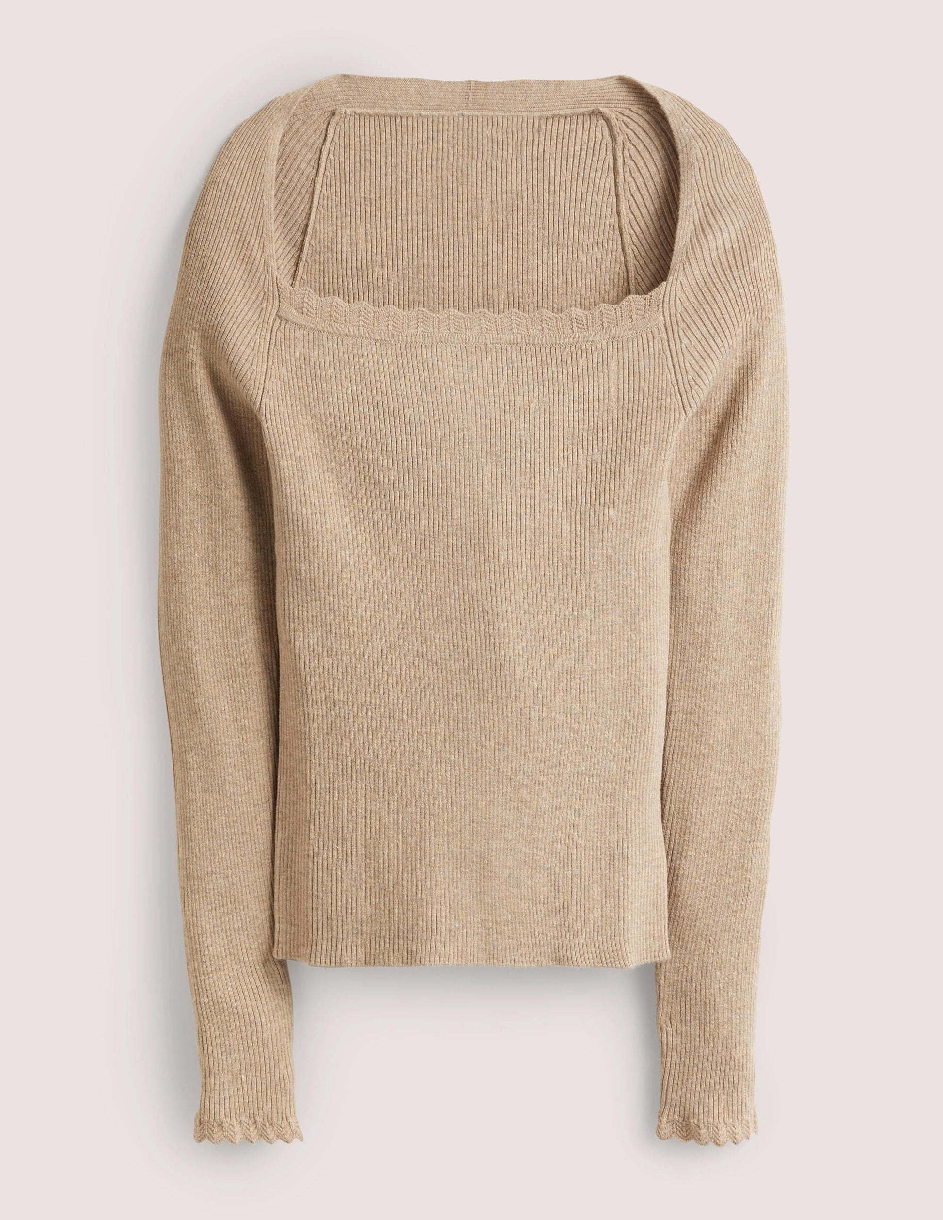 Ribbed Square Neck Knitted Top-Chinchilla Melange-6