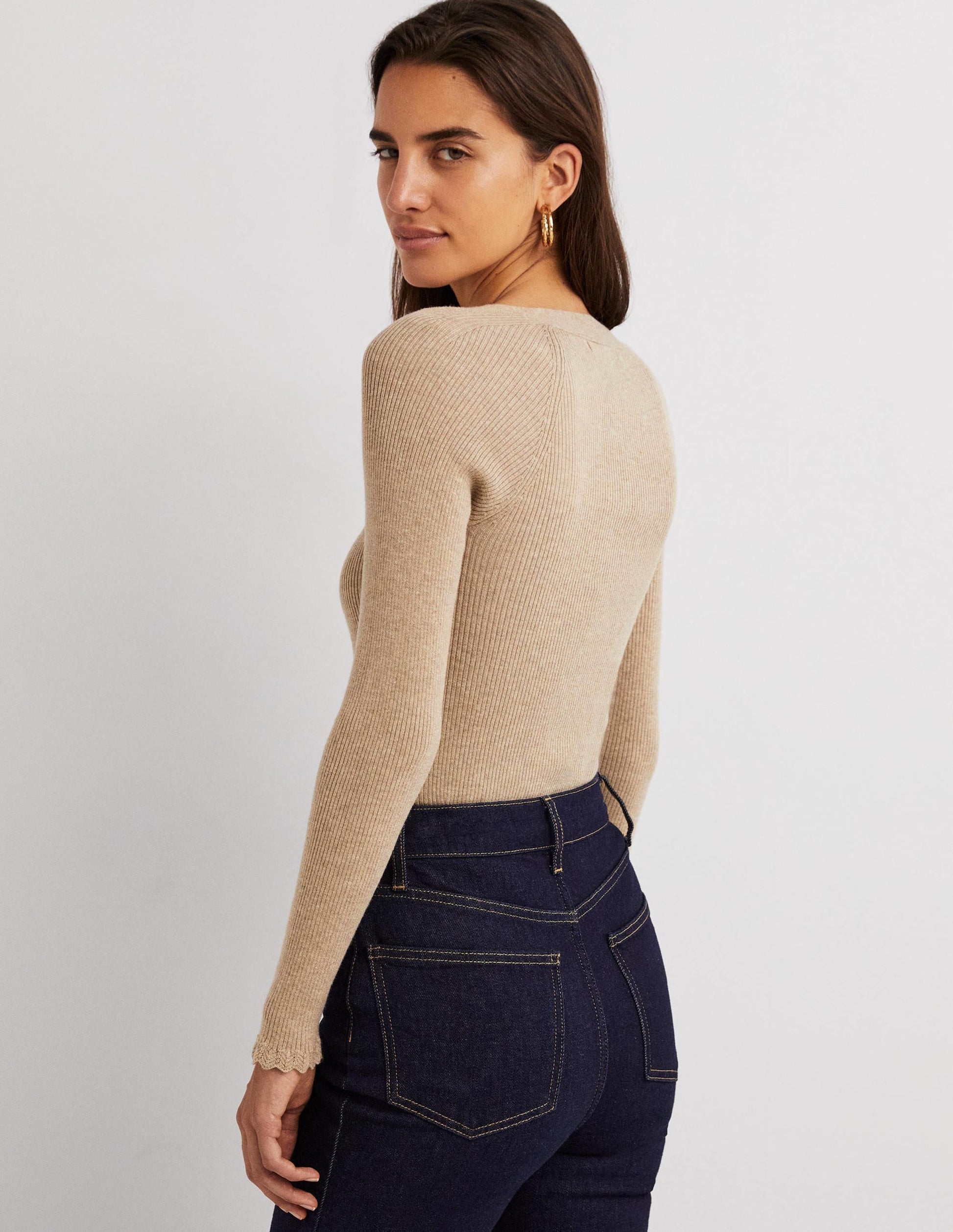 Ribbed Square Neck Knitted Top-Chinchilla Melange-3