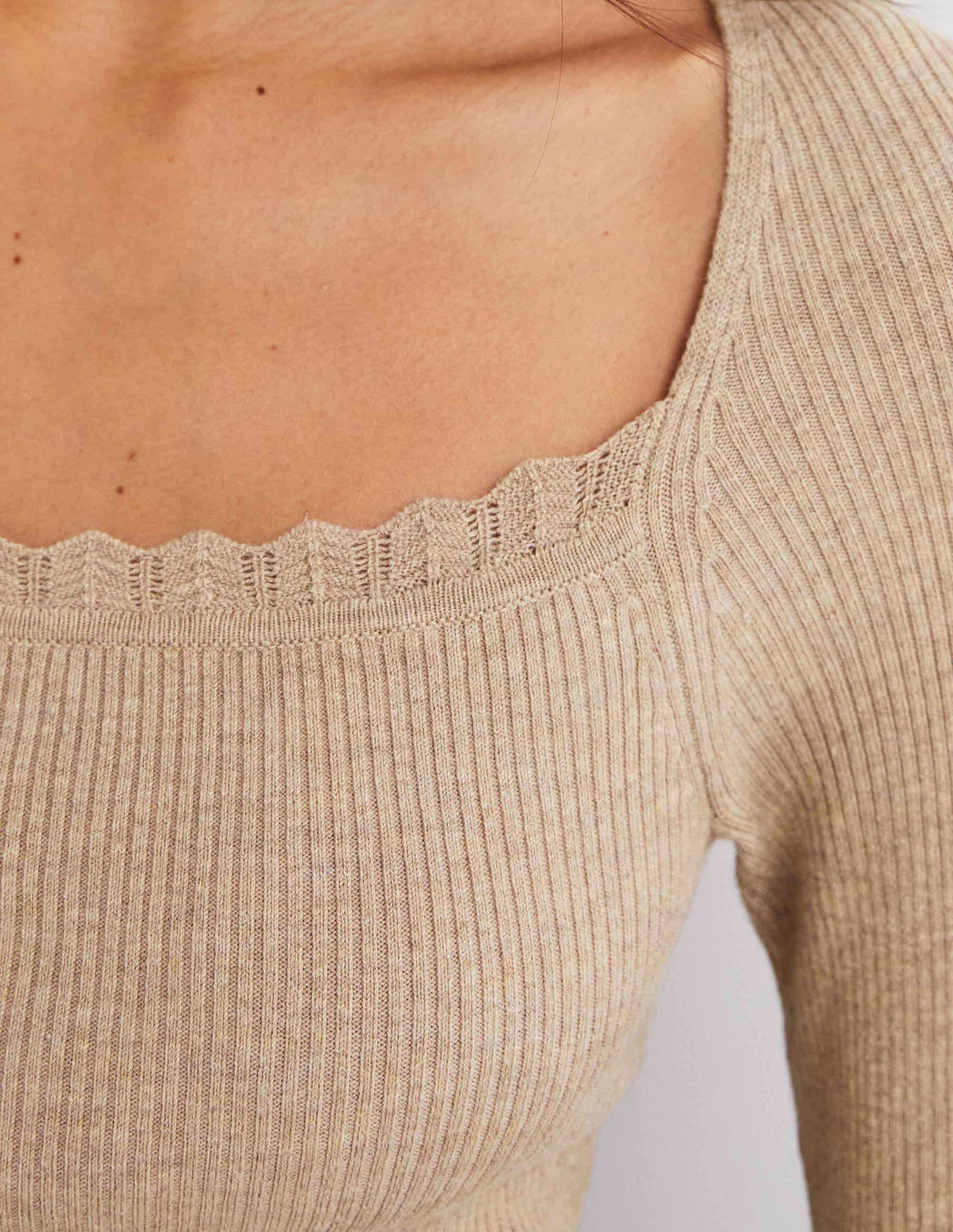 Ribbed Square Neck Knitted Top-Chinchilla Melange - Image 5