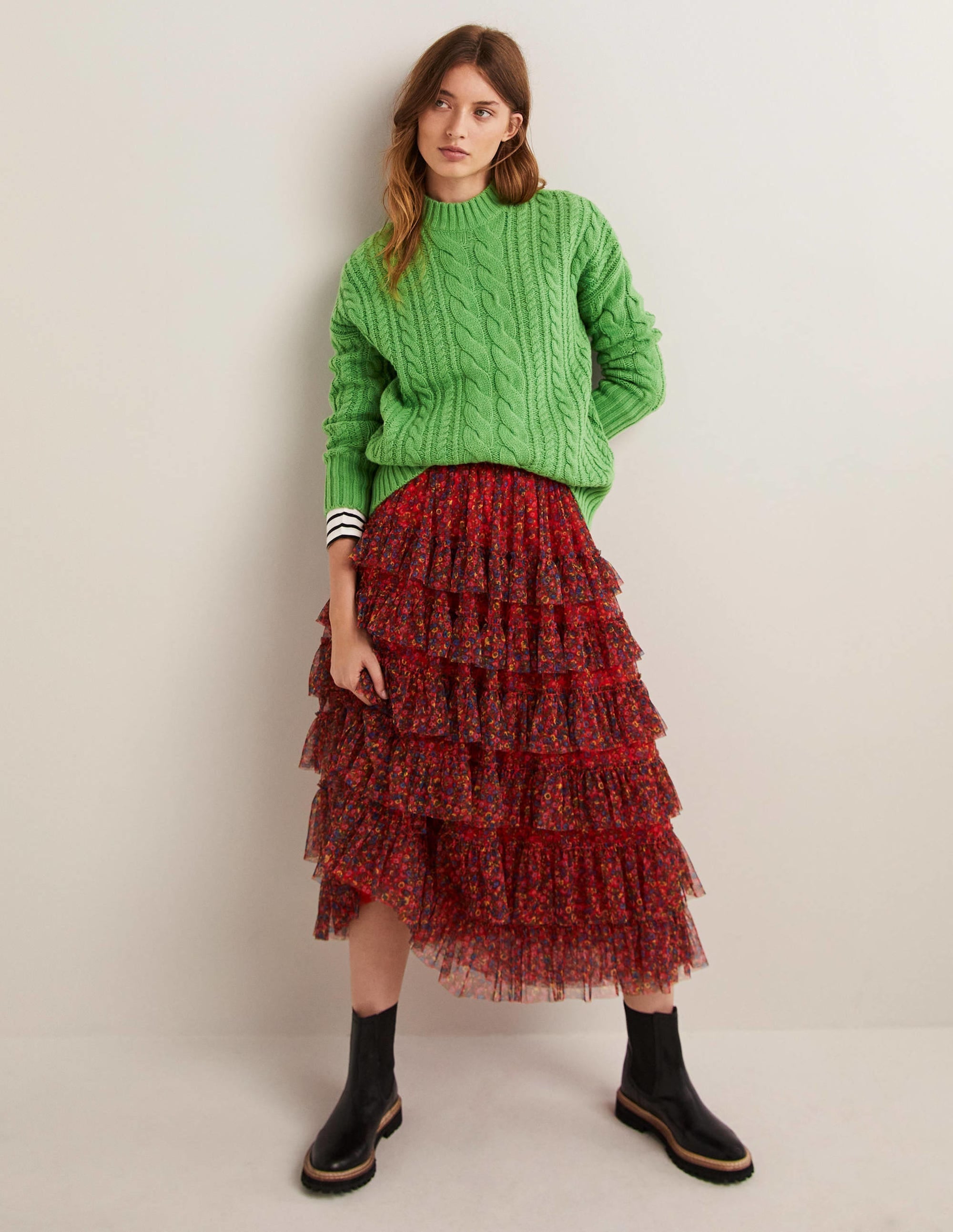 Cable Knit Jumper-Iguana Green - Image 1