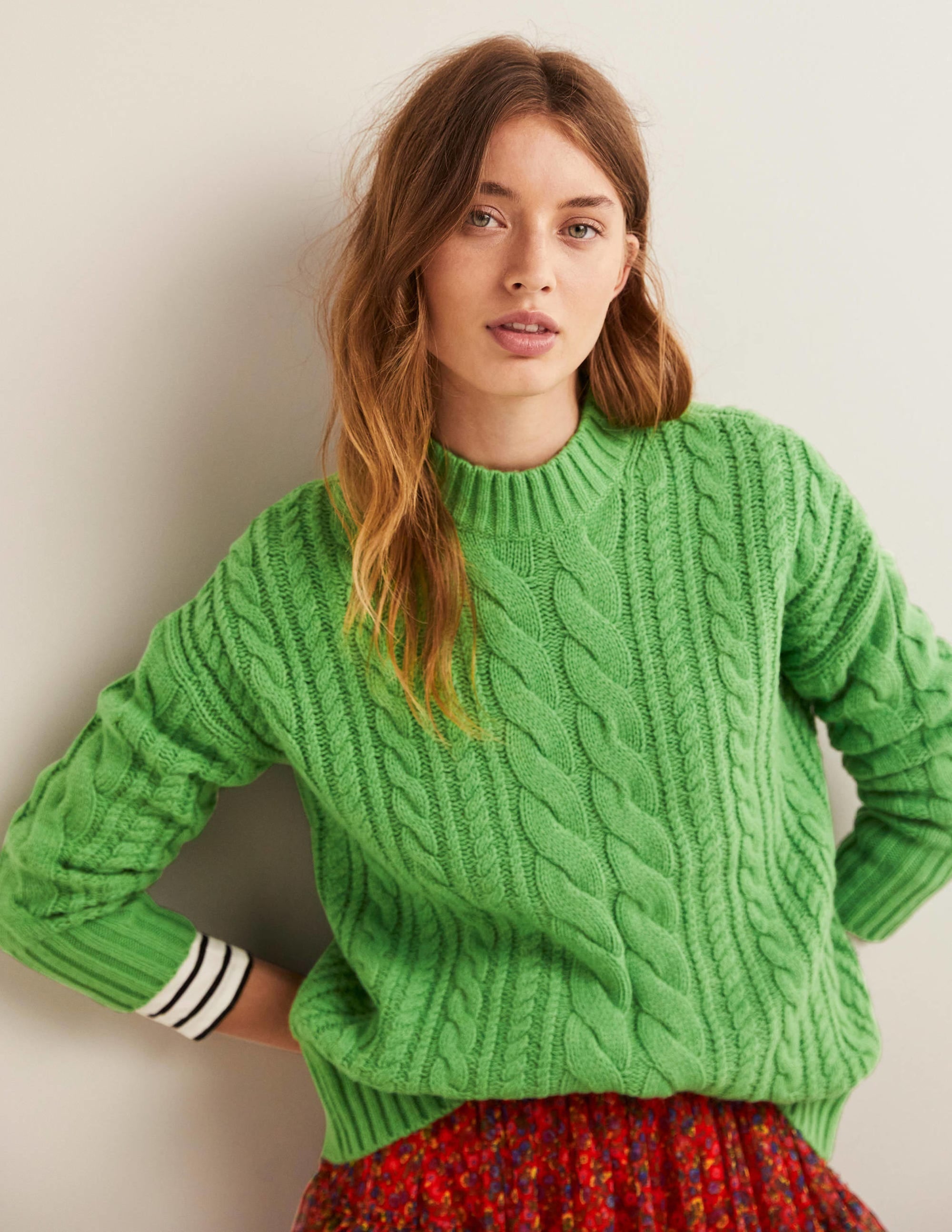 Cable Knit Jumper-Iguana Green - Image 2