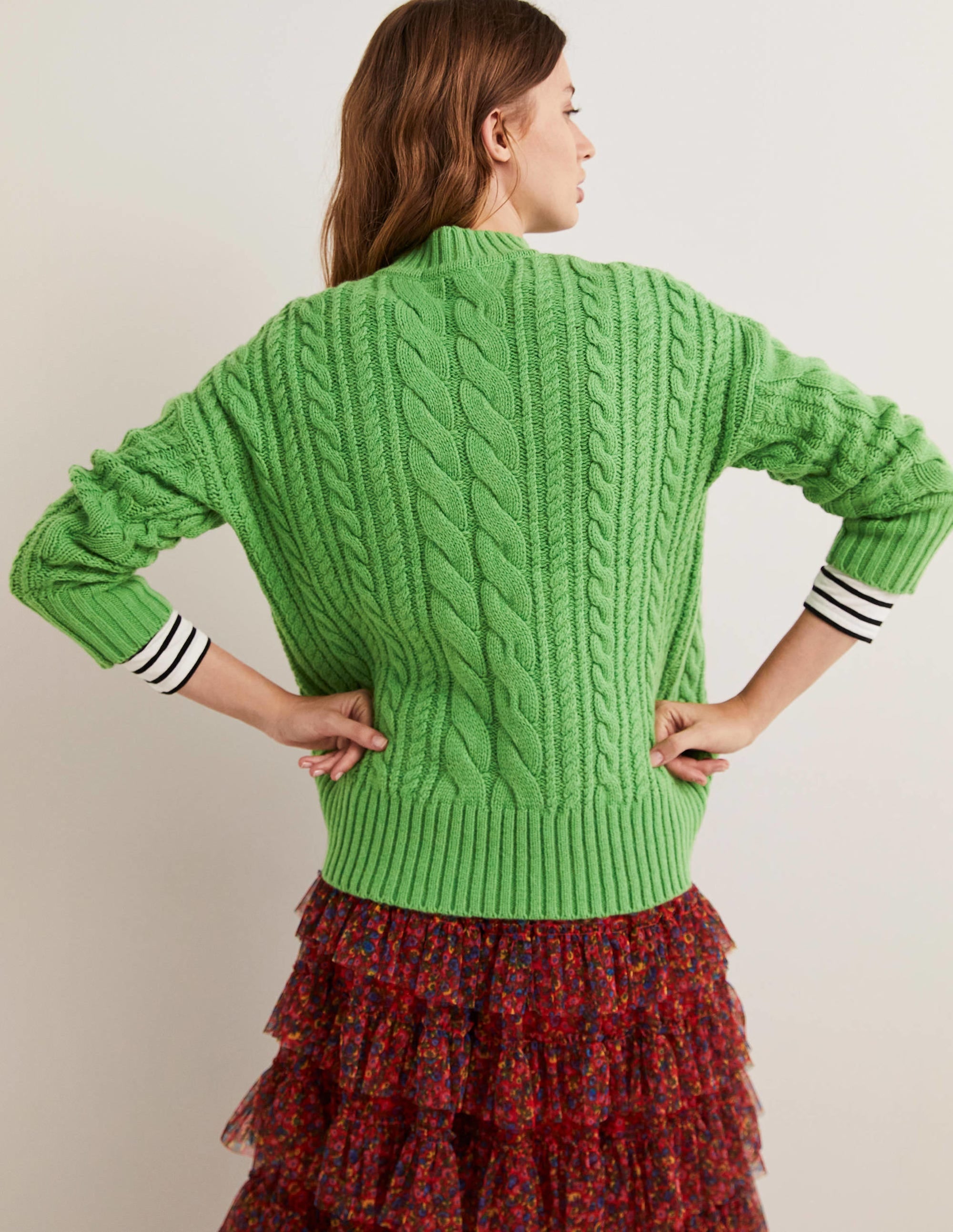 Cable Knit Jumper-Iguana Green - Image 4
