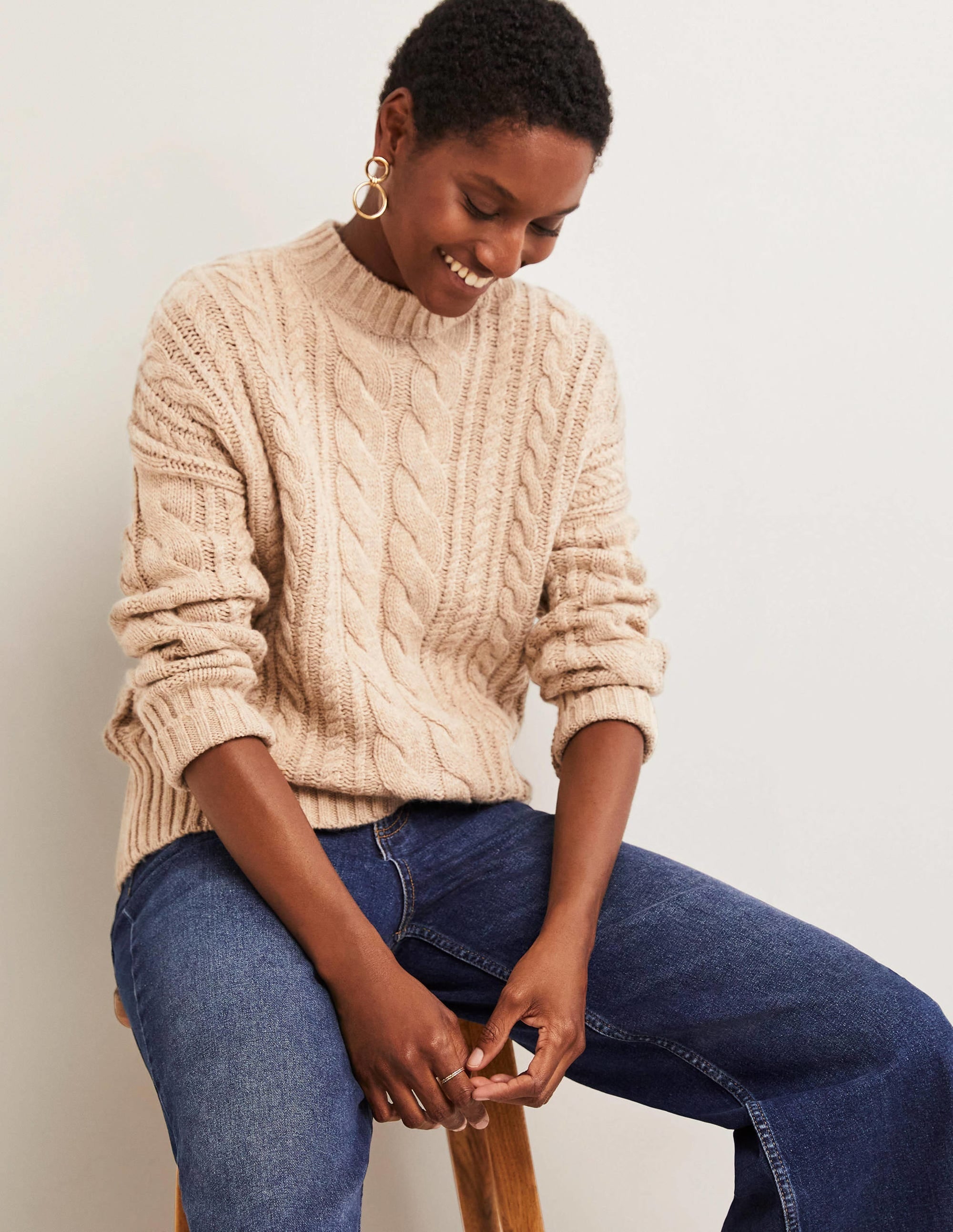 Cable Knit Jumper-Chinchilla Melange - Image 1