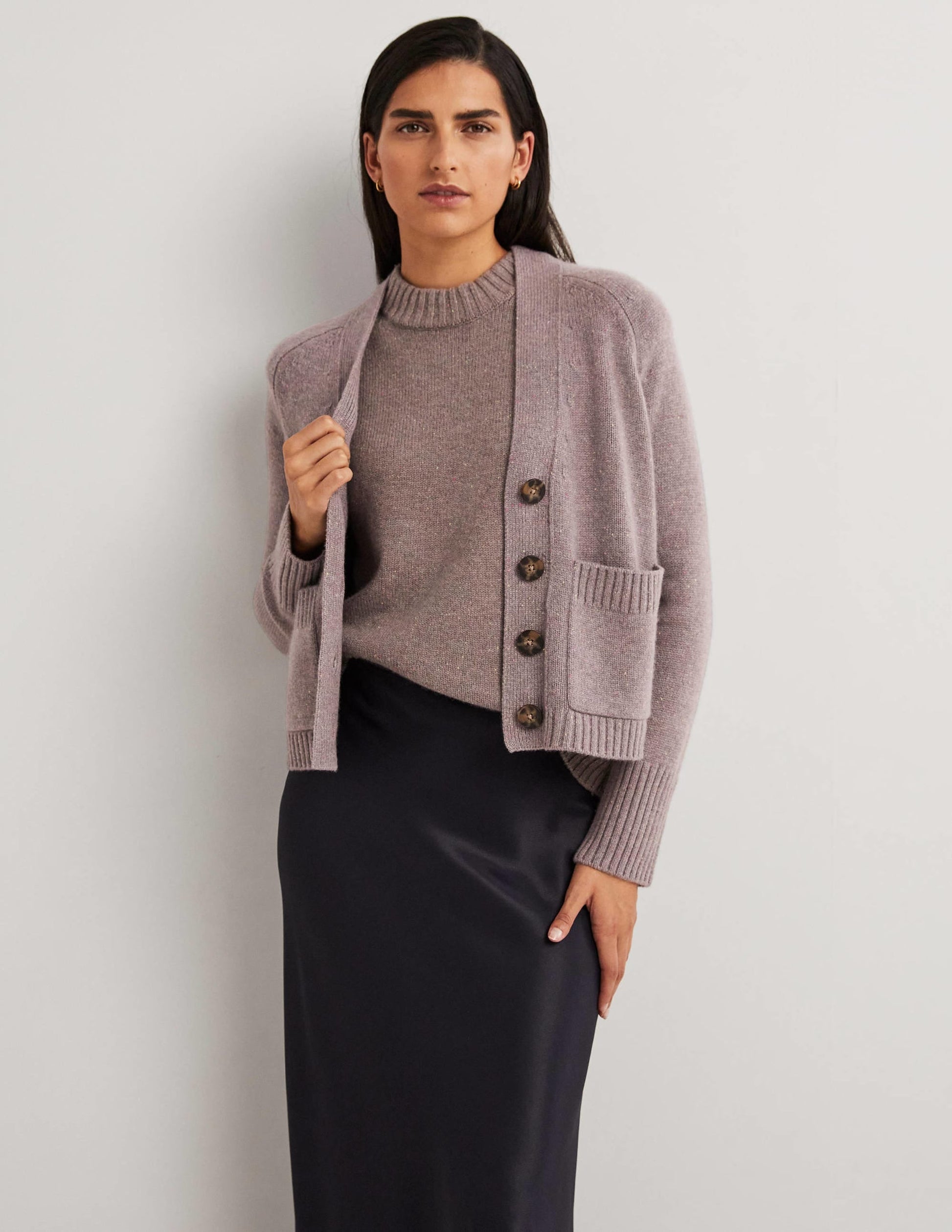 Cashmere Rib Cardigan-Grey, Multi Nep-1