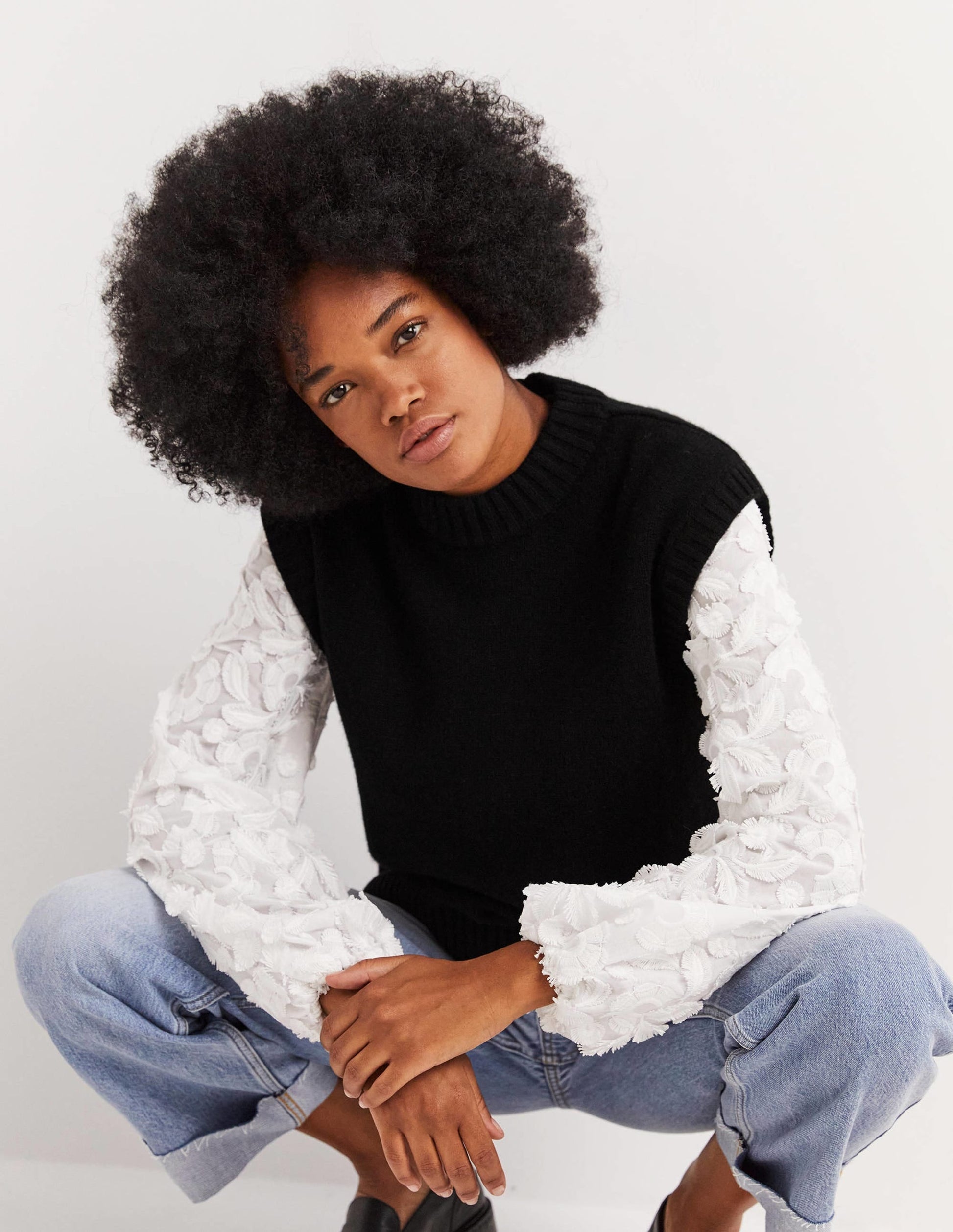 Chunky Cashmere Crew Neck Tank-Black-1