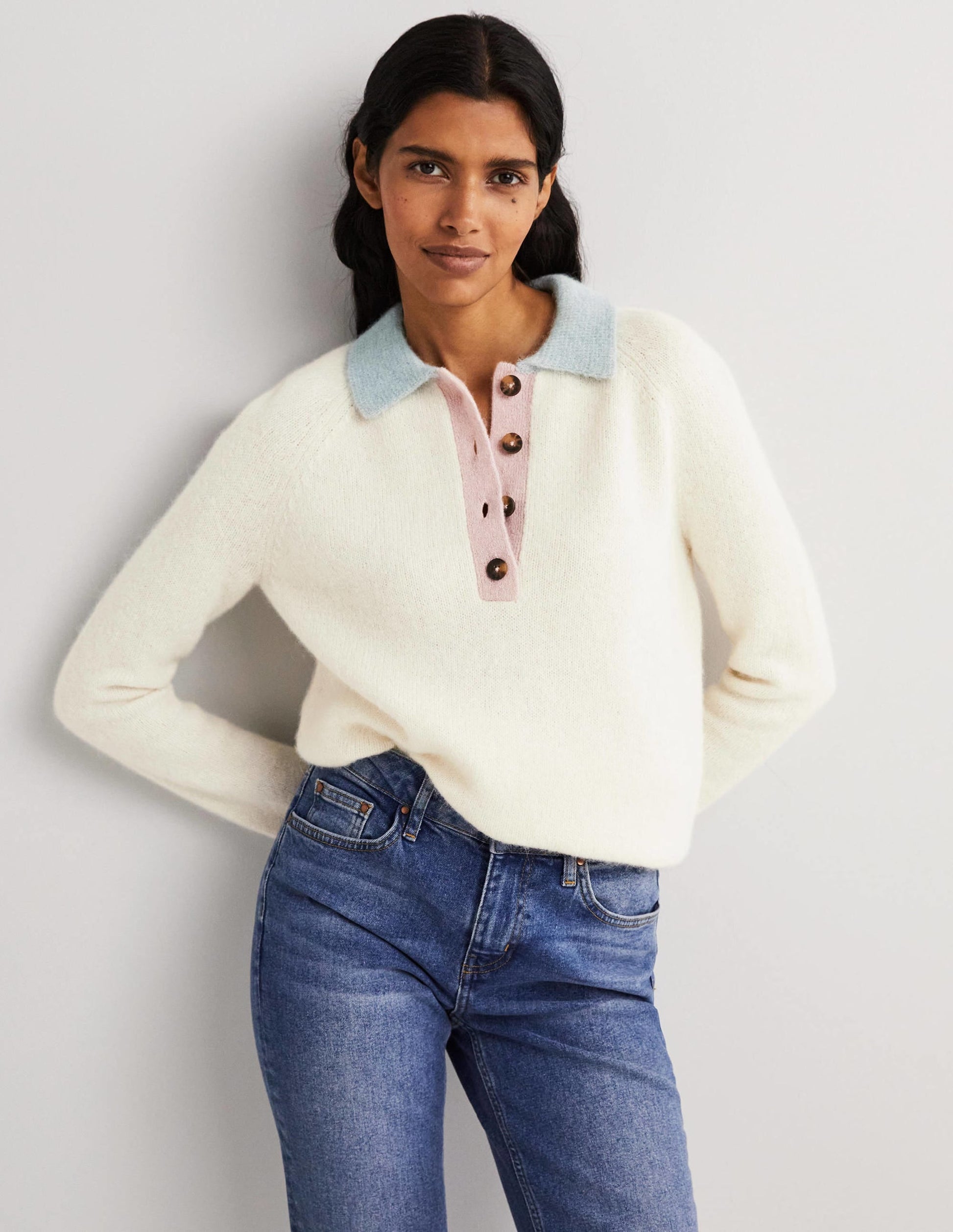 Fluffy Henley Jumper-Ivory, Surf-1