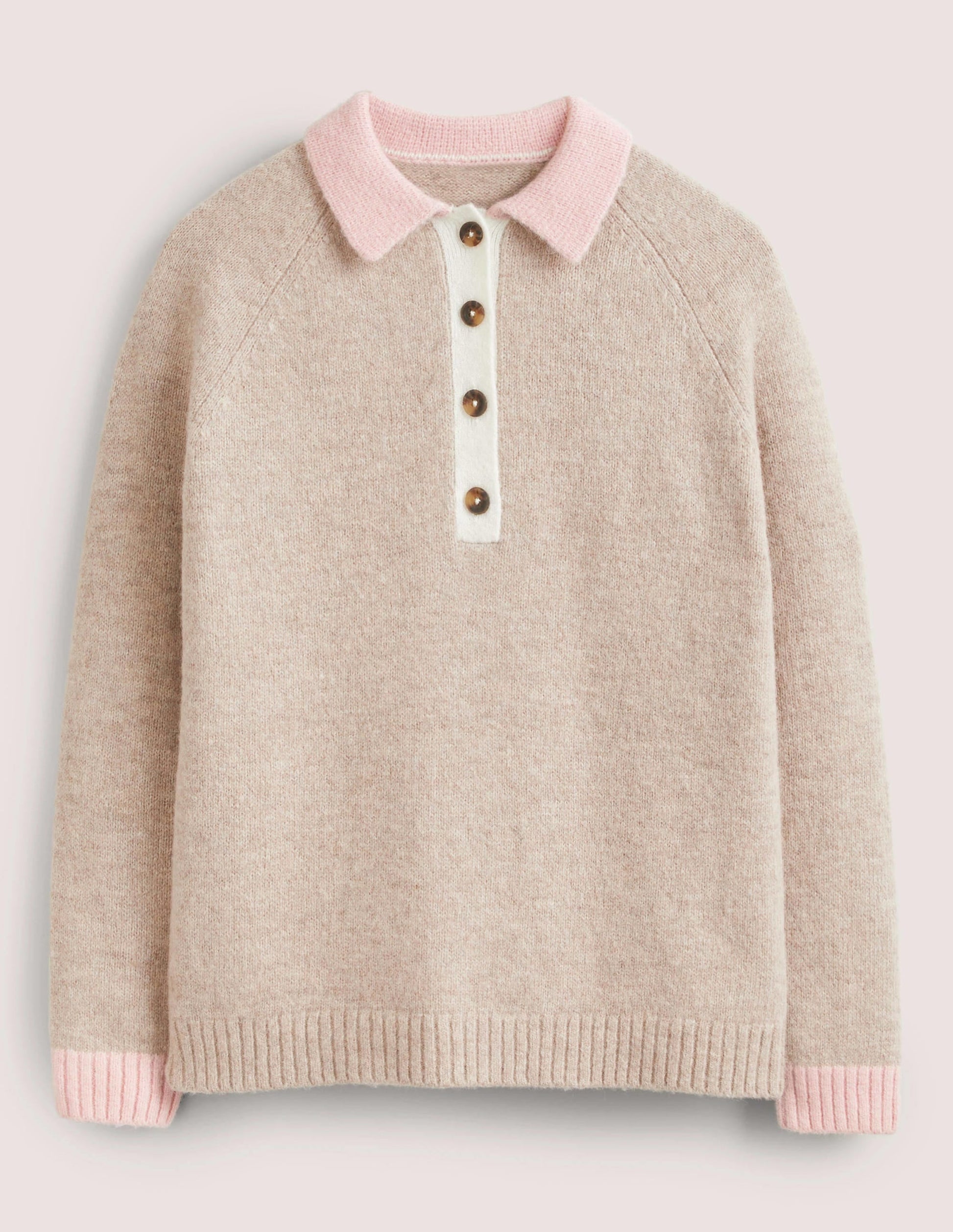 Fluffy Henley Jumper-Mink Melange, Pink Frosting-7