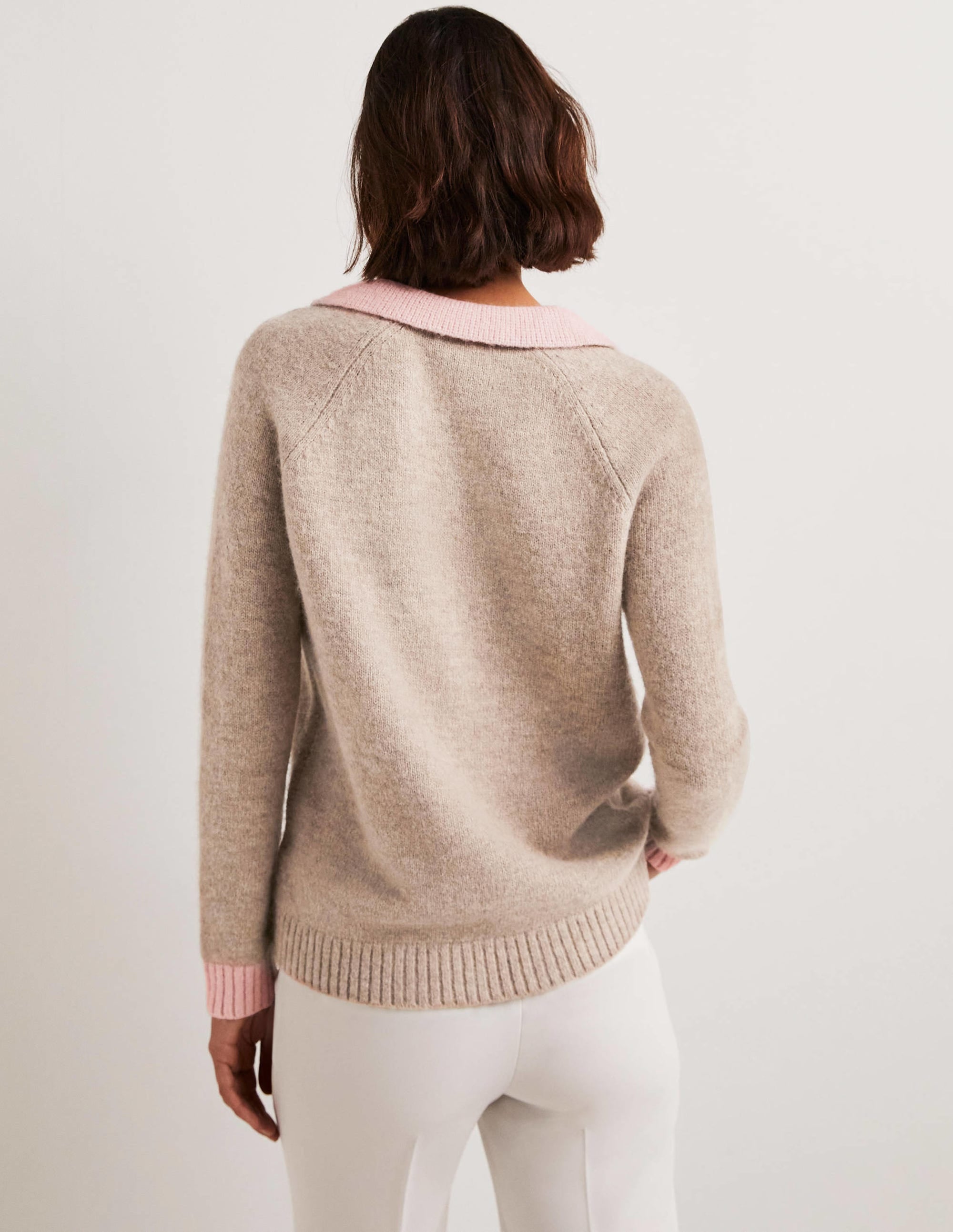 Fluffy Henley Jumper-Mink Melange, Pink Frosting - Image 3