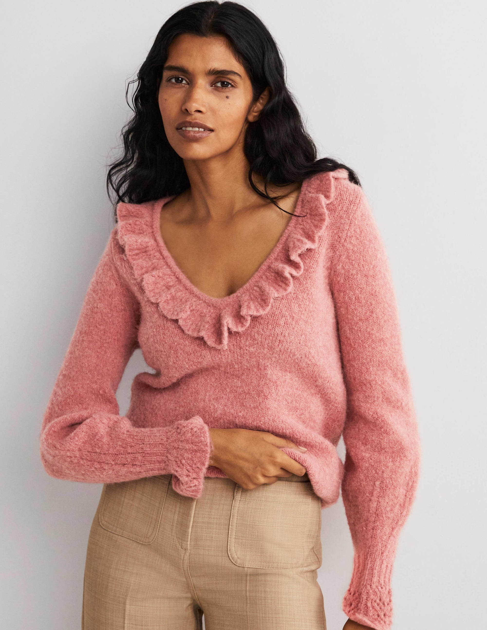 Fluffy Frill Jumper-Dusty Red Melange - Image 1