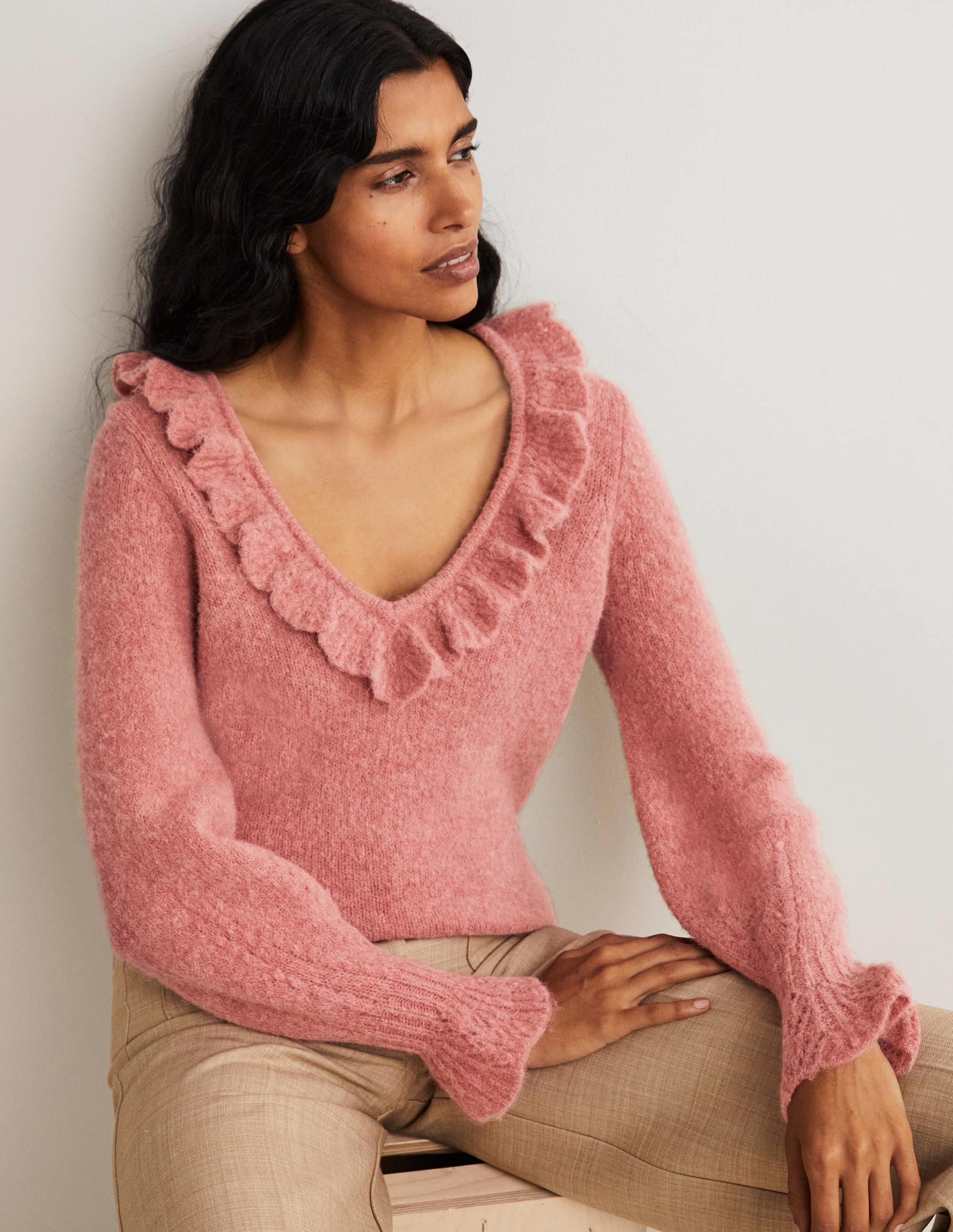 Fluffy Frill Jumper-Dusty Red Melange - Image 4