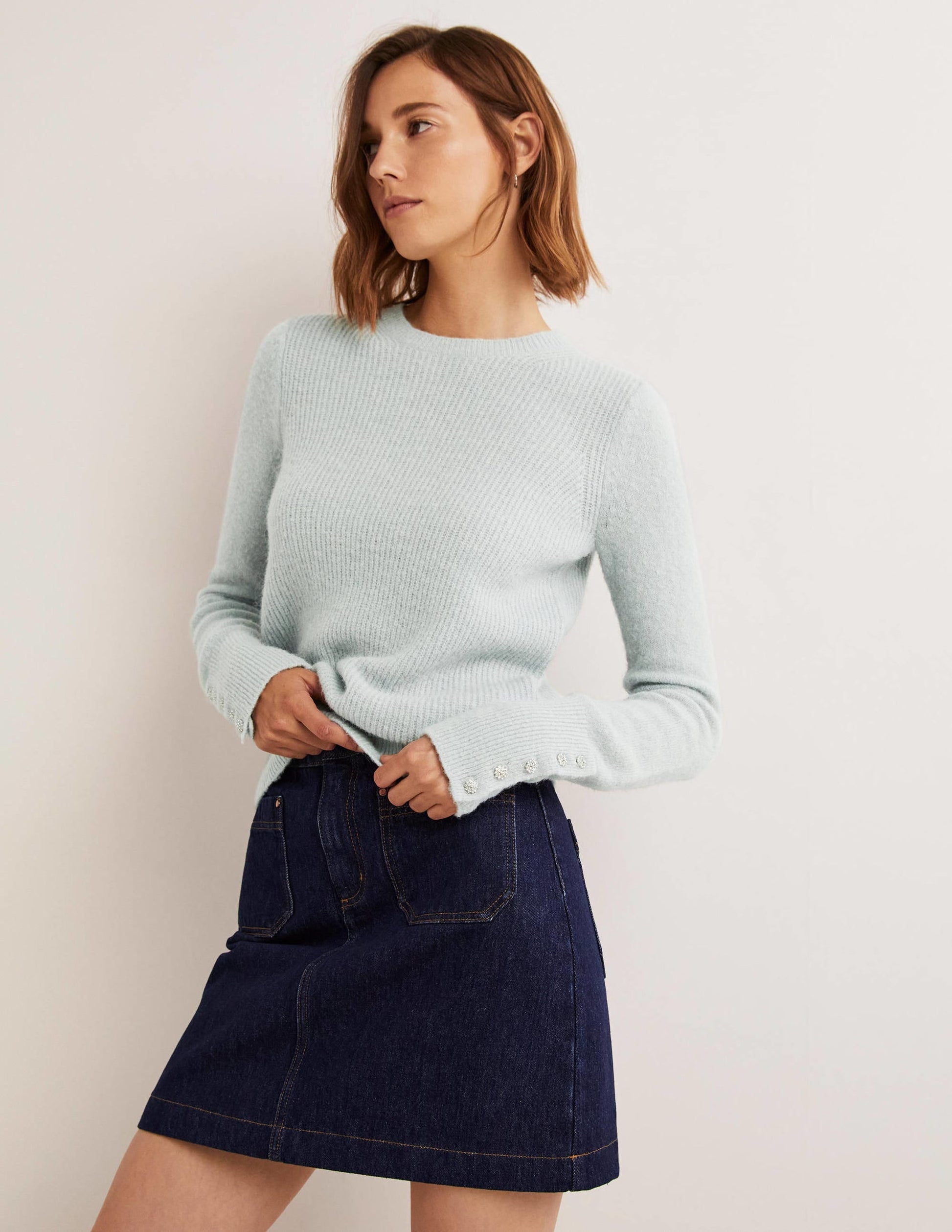 Jewel Button Fluffy Jumper-Surf Blue-1