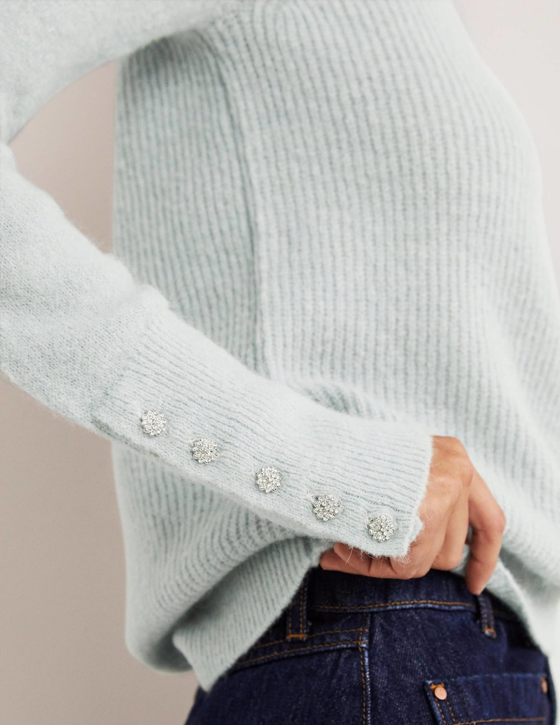 Jewel Button Fluffy Jumper-Surf Blue-2