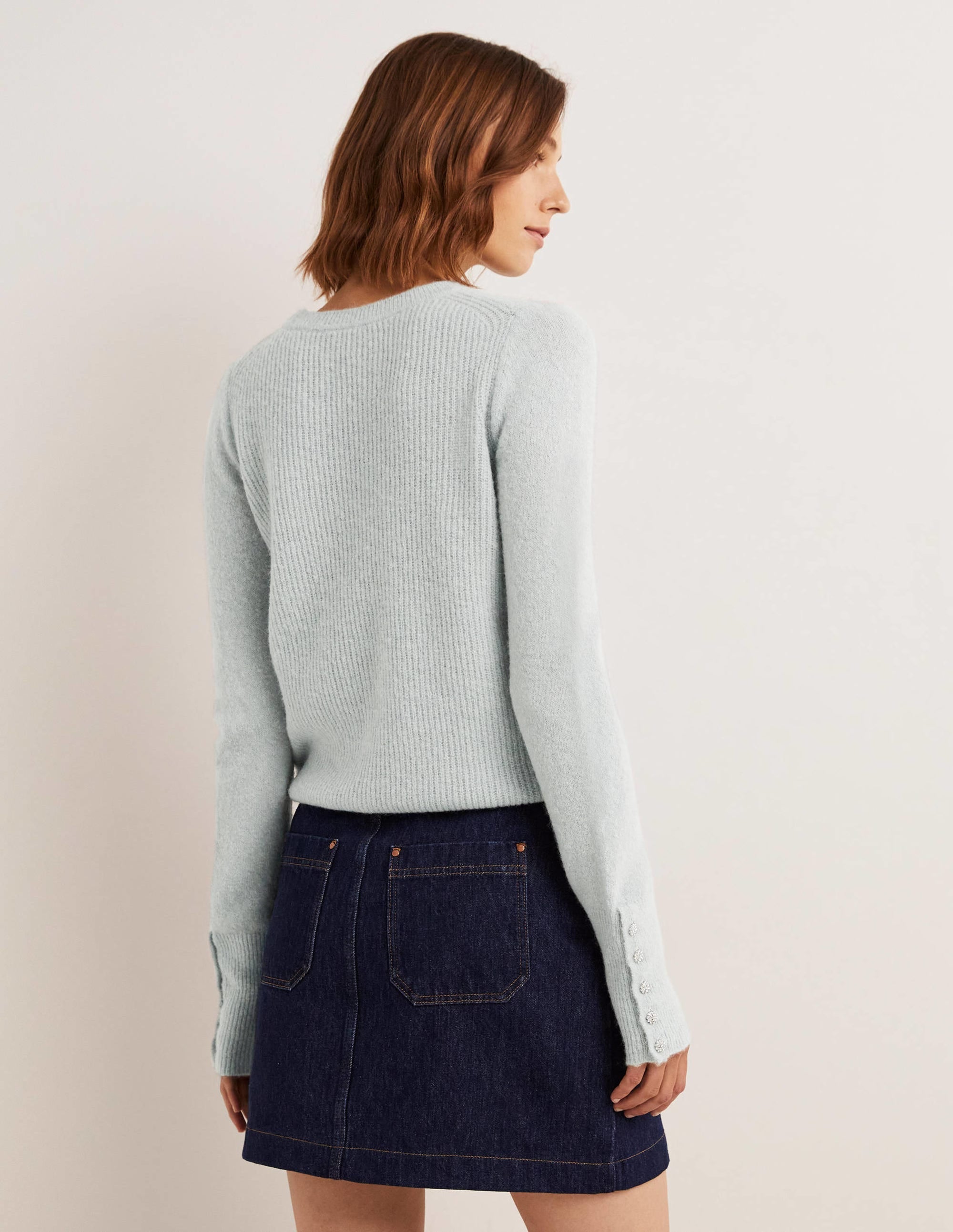 Jewel Button Fluffy Jumper-Surf Blue - Image 3