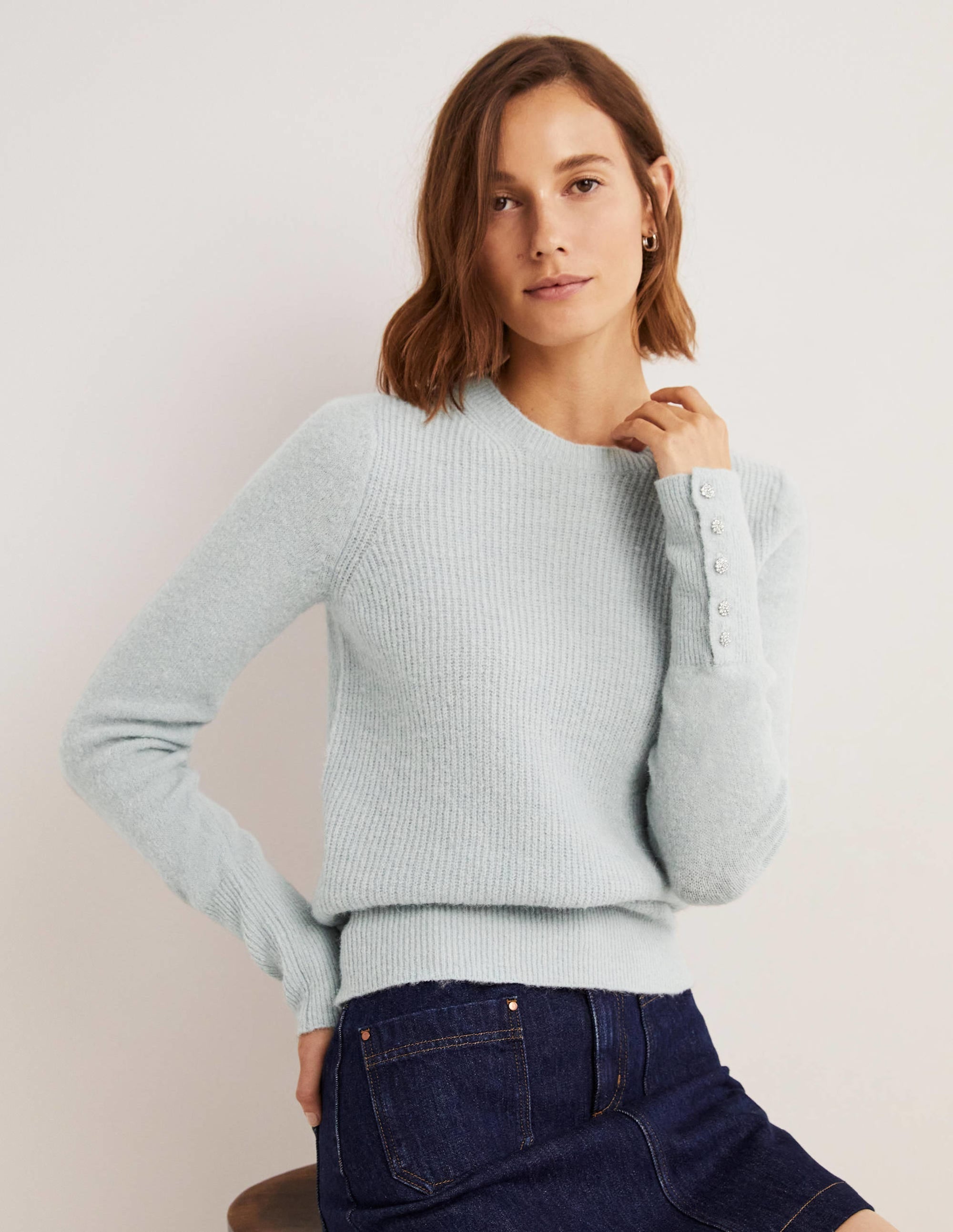 Jewel Button Fluffy Jumper-Surf Blue - Image 4