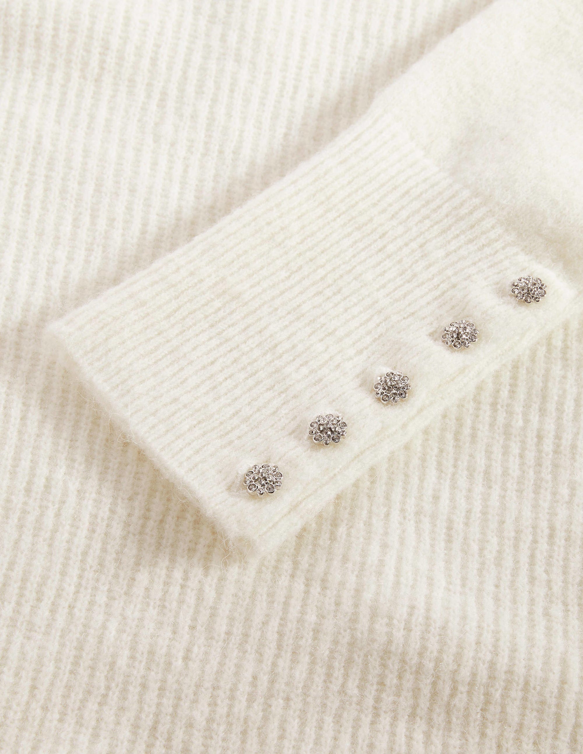 Jewel Button Fluffy Jumper-Ivory - Image 7