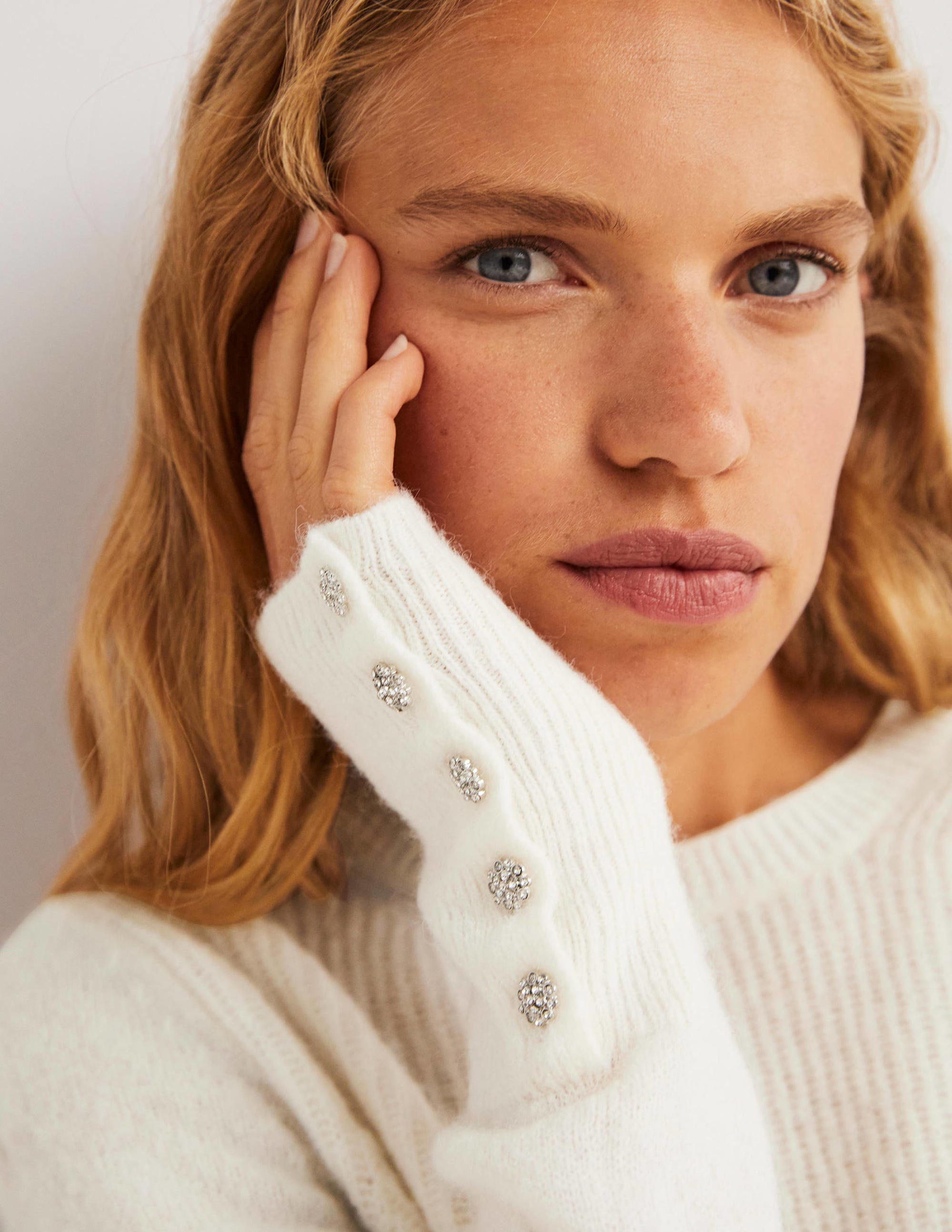Jewel Button Fluffy Jumper-Ivory - Image 2