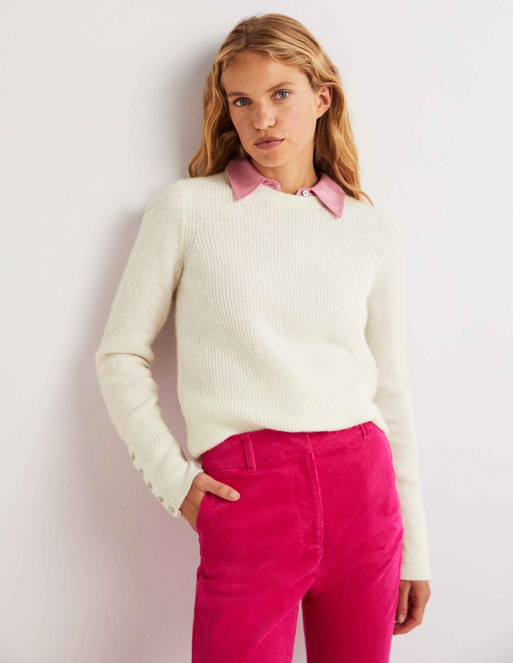 Jewel Button Fluffy Jumper-Ivory - Image 3