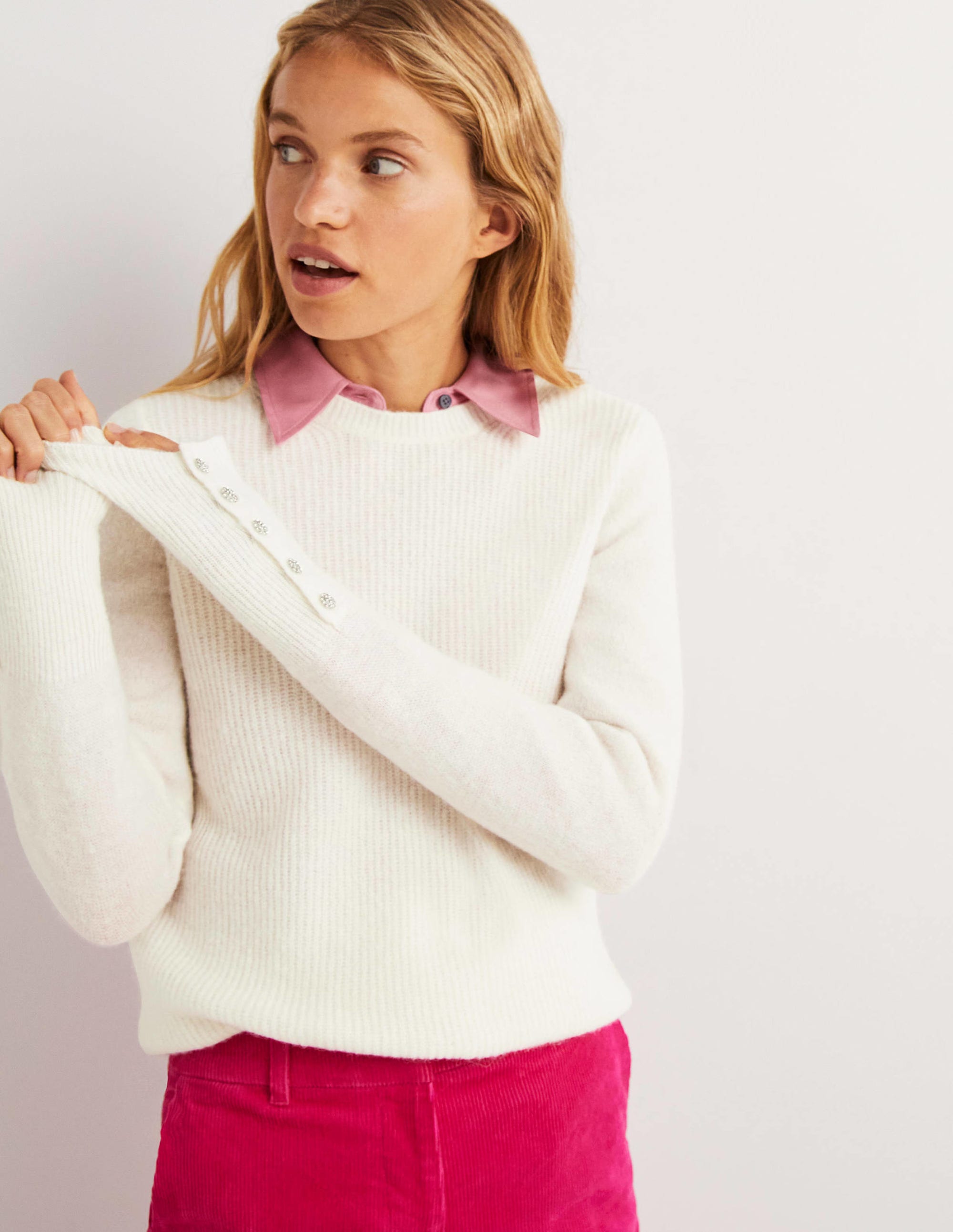Jewel Button Fluffy Jumper-Ivory - Image 5