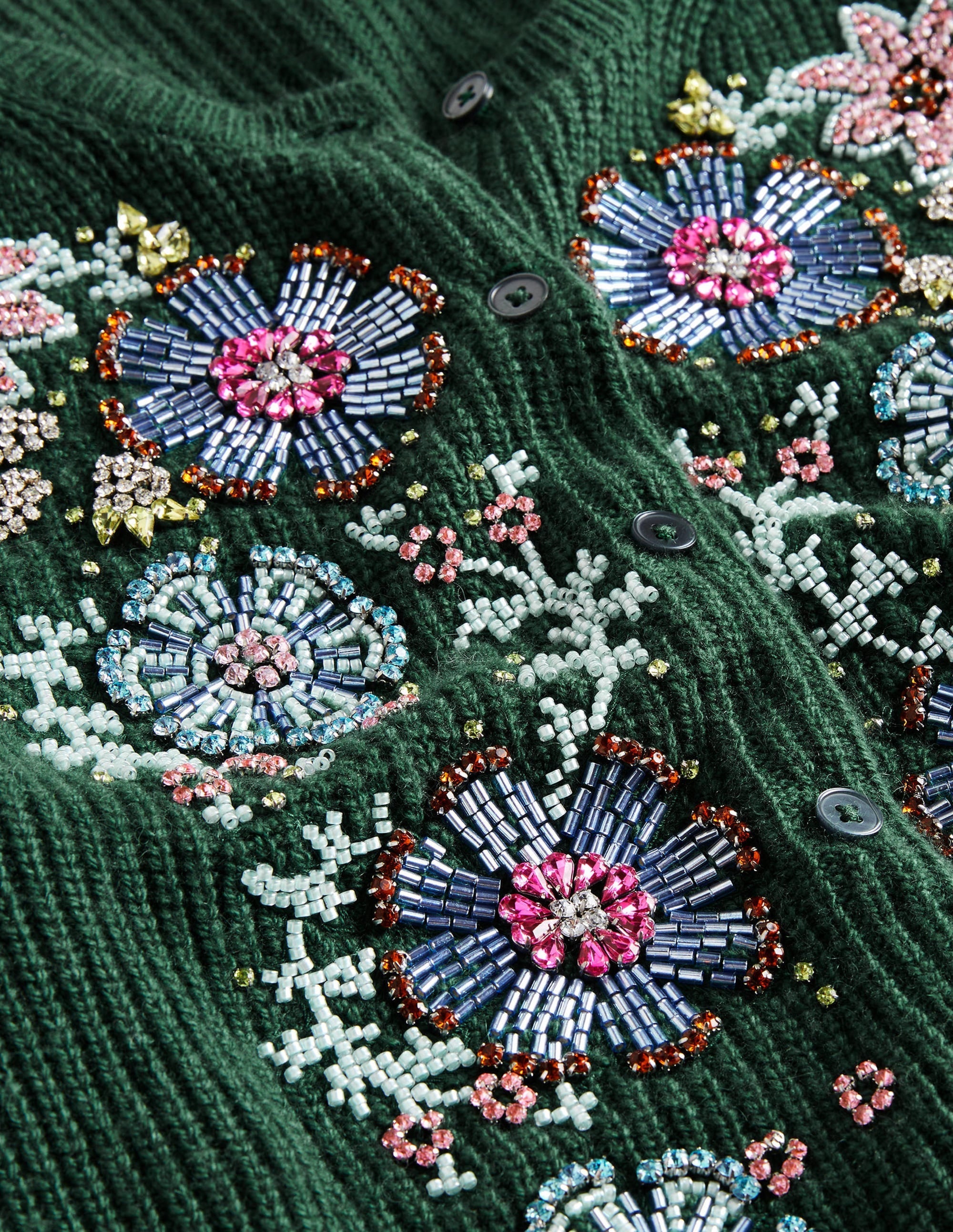 Embellished Ribbed Cardigan-Trekking Green - Image 7