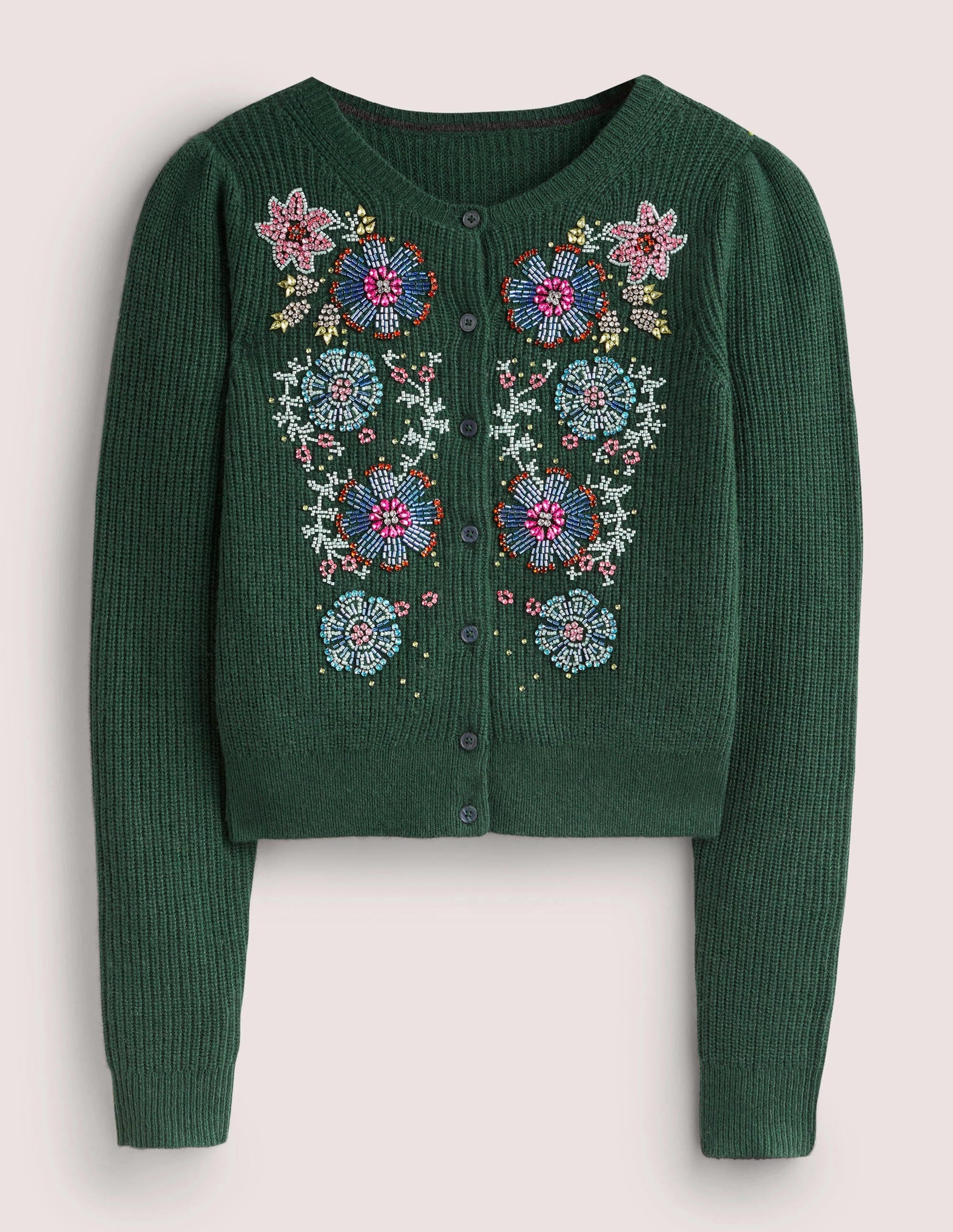 Embellished Ribbed Cardigan-Trekking Green-8