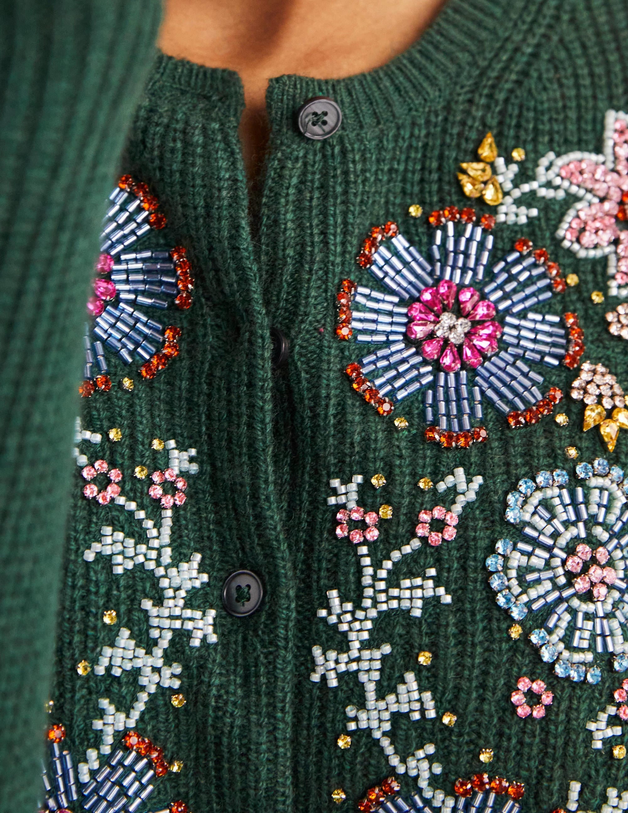 Embellished Ribbed Cardigan-Trekking Green - Image 2