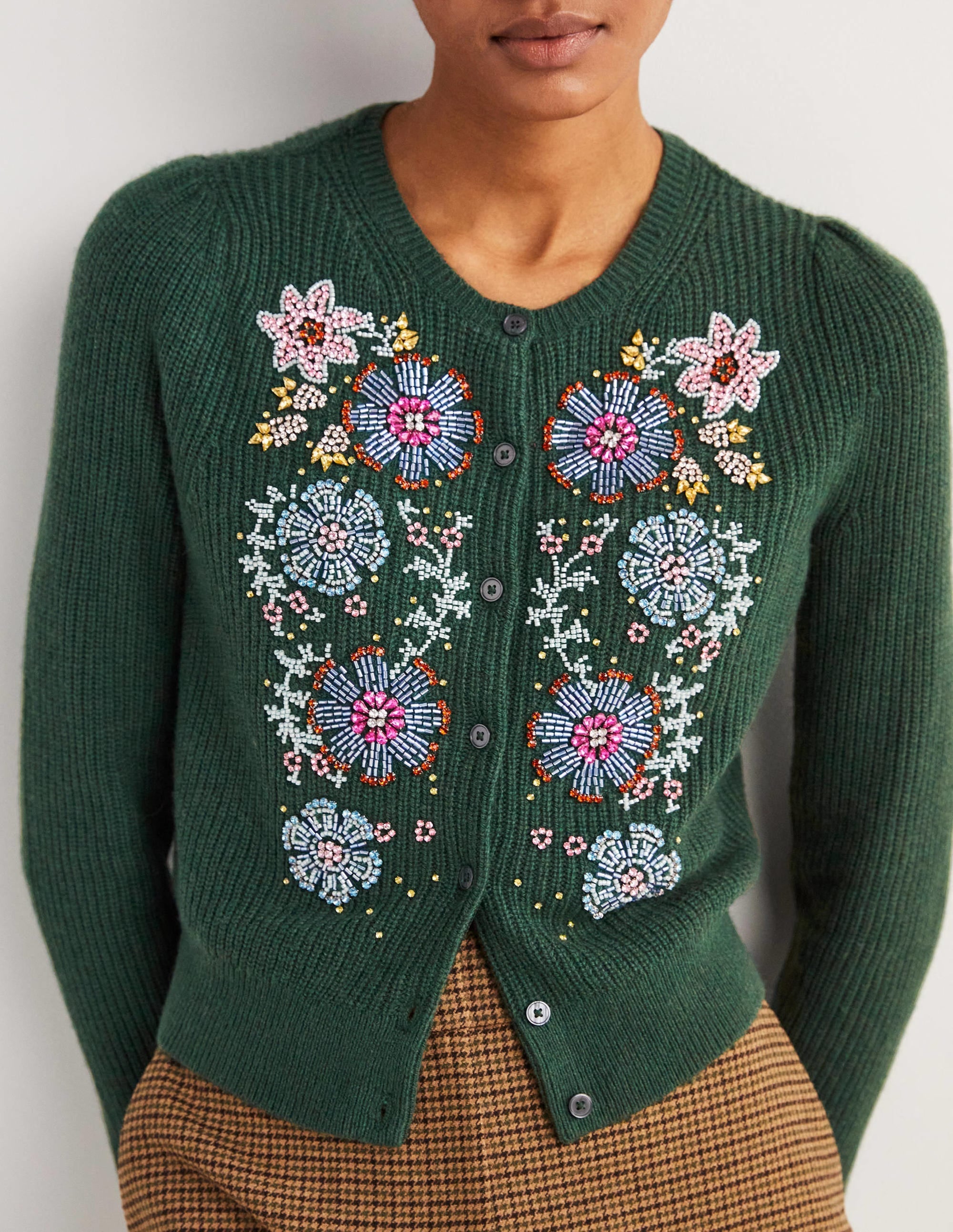 Embellished Ribbed Cardigan-Trekking Green - Image 4