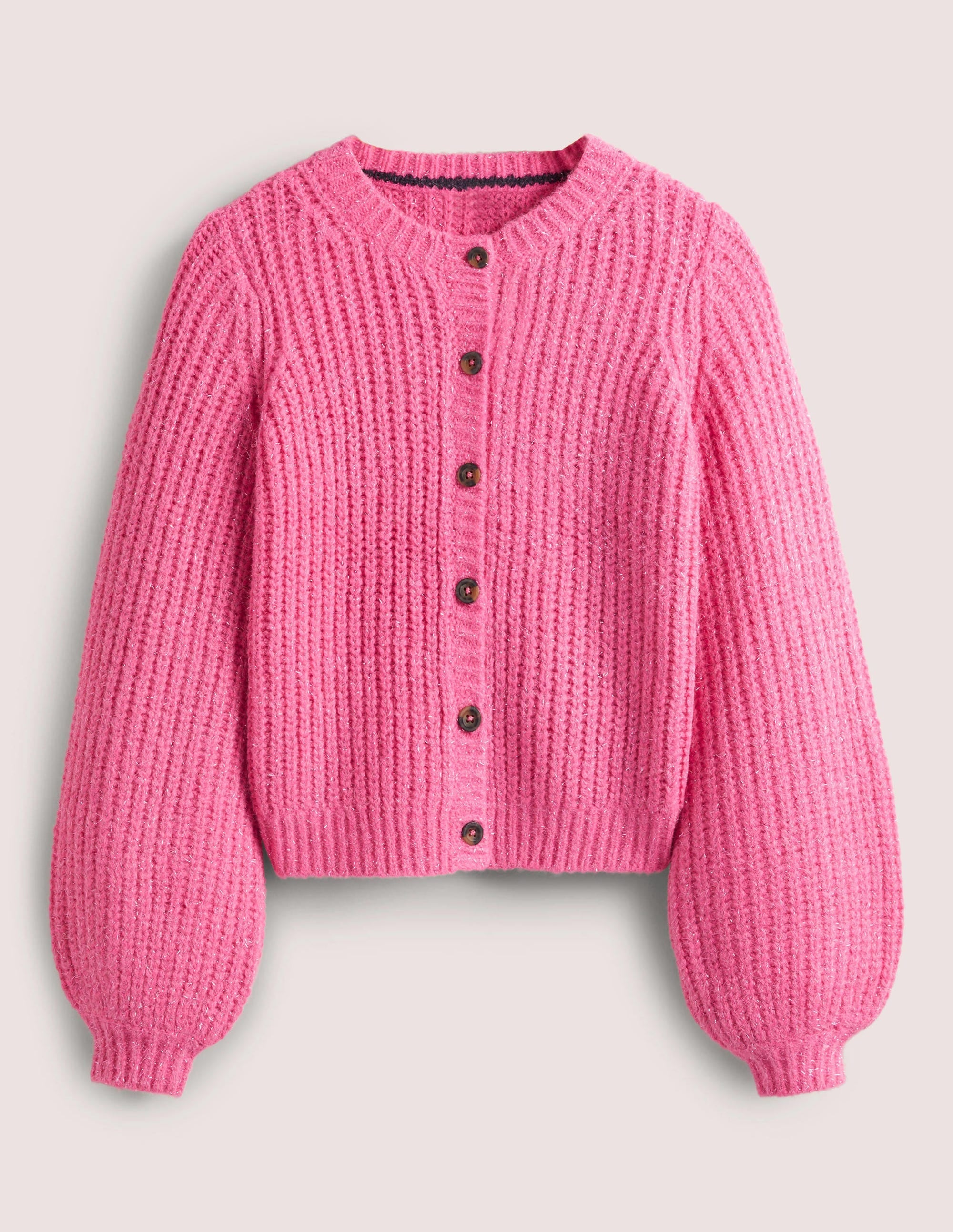 Pink Chunky Ribbed Fluffy Cardigan-Bright Pink Sparkle - Image 6
