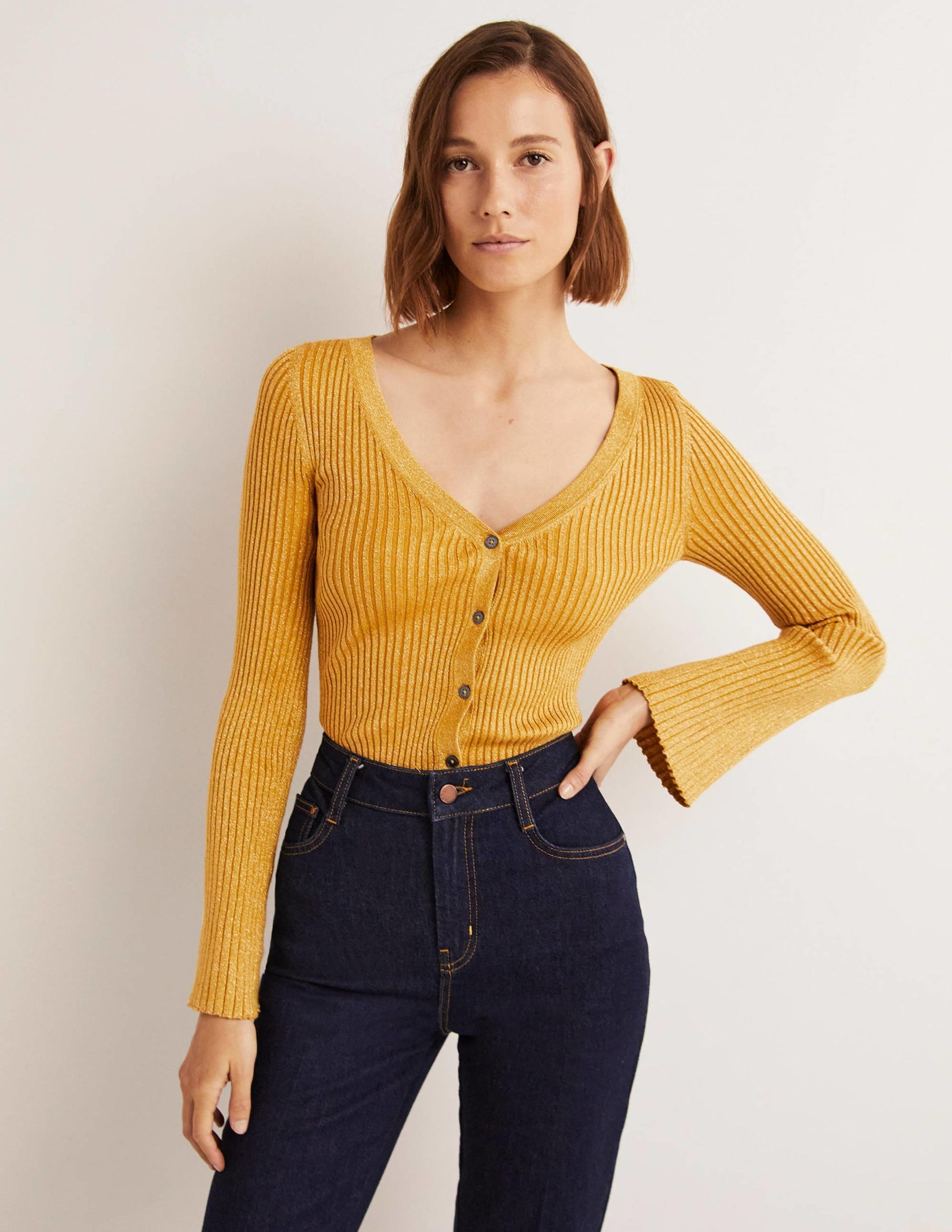 Gold Ribbed Metallic Cardigan-Gold-5