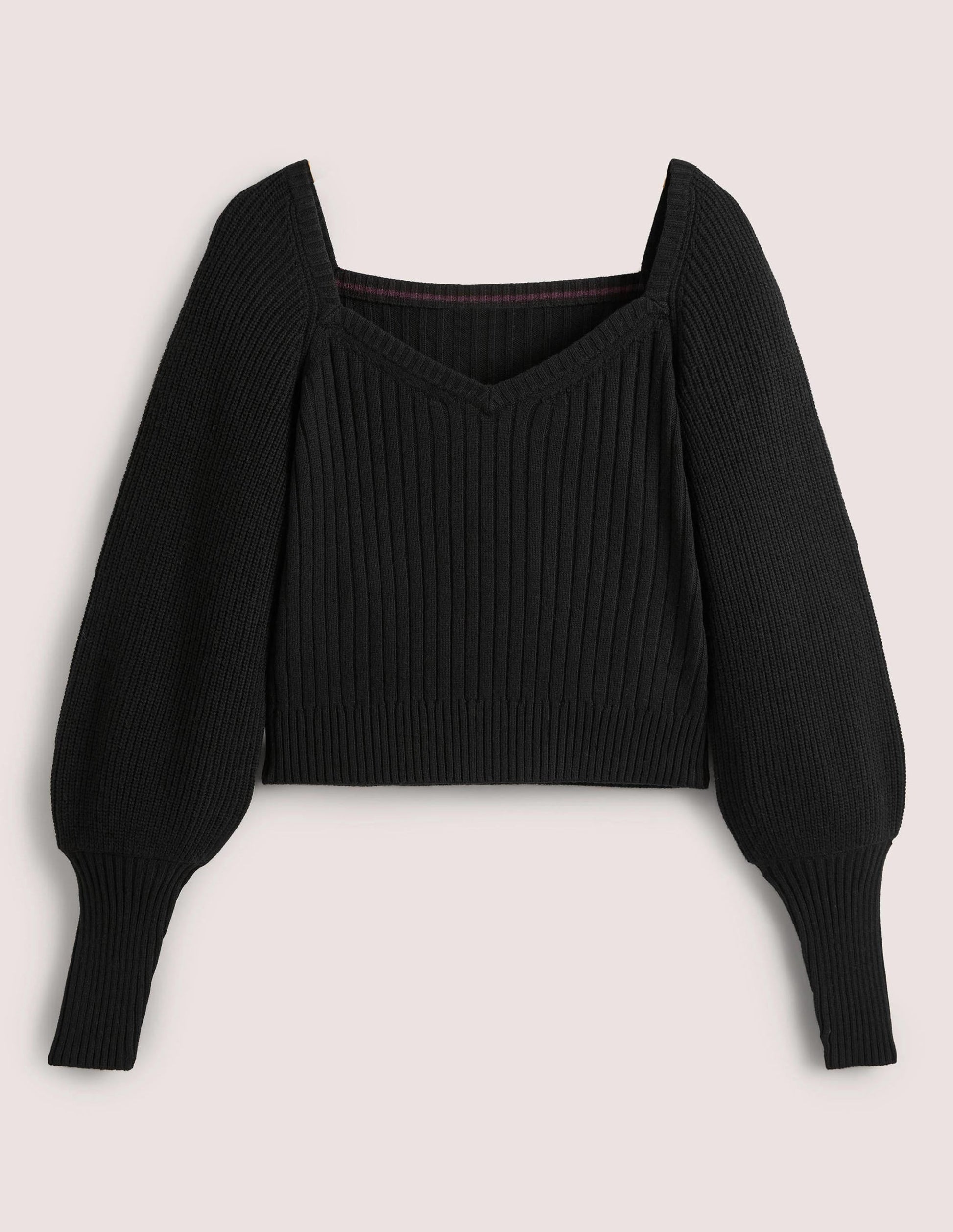 Sweetheart Neck Blouson Jumper-Black-5