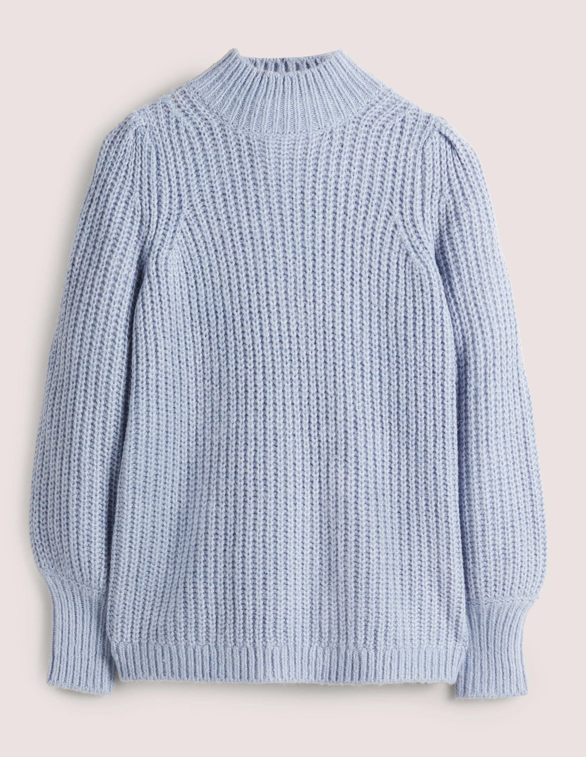 Ribbed Fluffy High Neck Jumper-Corporal Blue Melange-5
