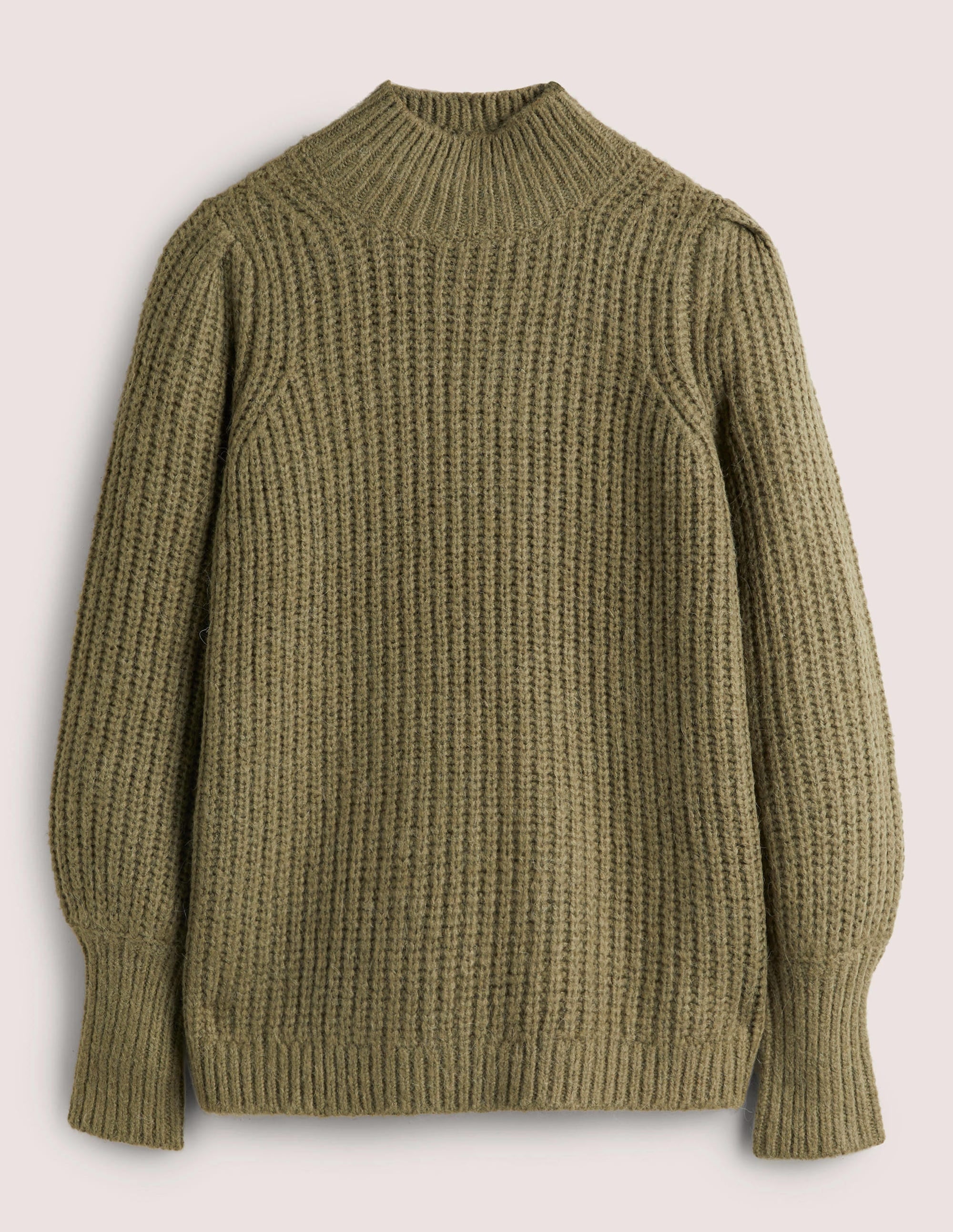 Ribbed Fluffy High Neck Jumper-Kale Green - Image 5