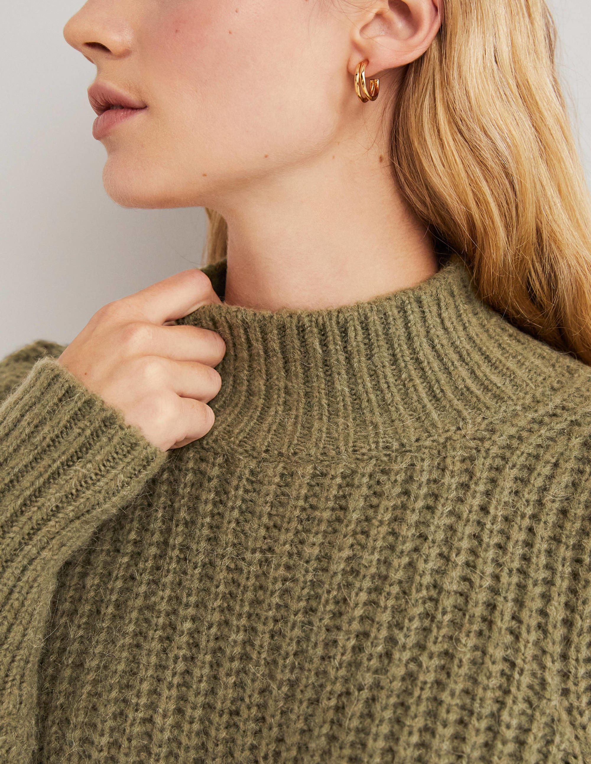 Ribbed Fluffy High Neck Jumper-Kale Green - Image 2