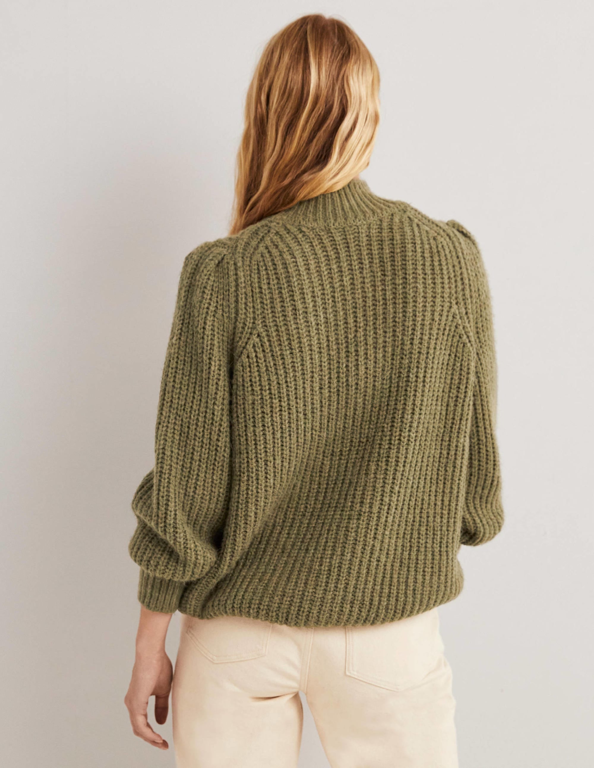 Ribbed Fluffy High Neck Jumper-Kale Green - Image 3