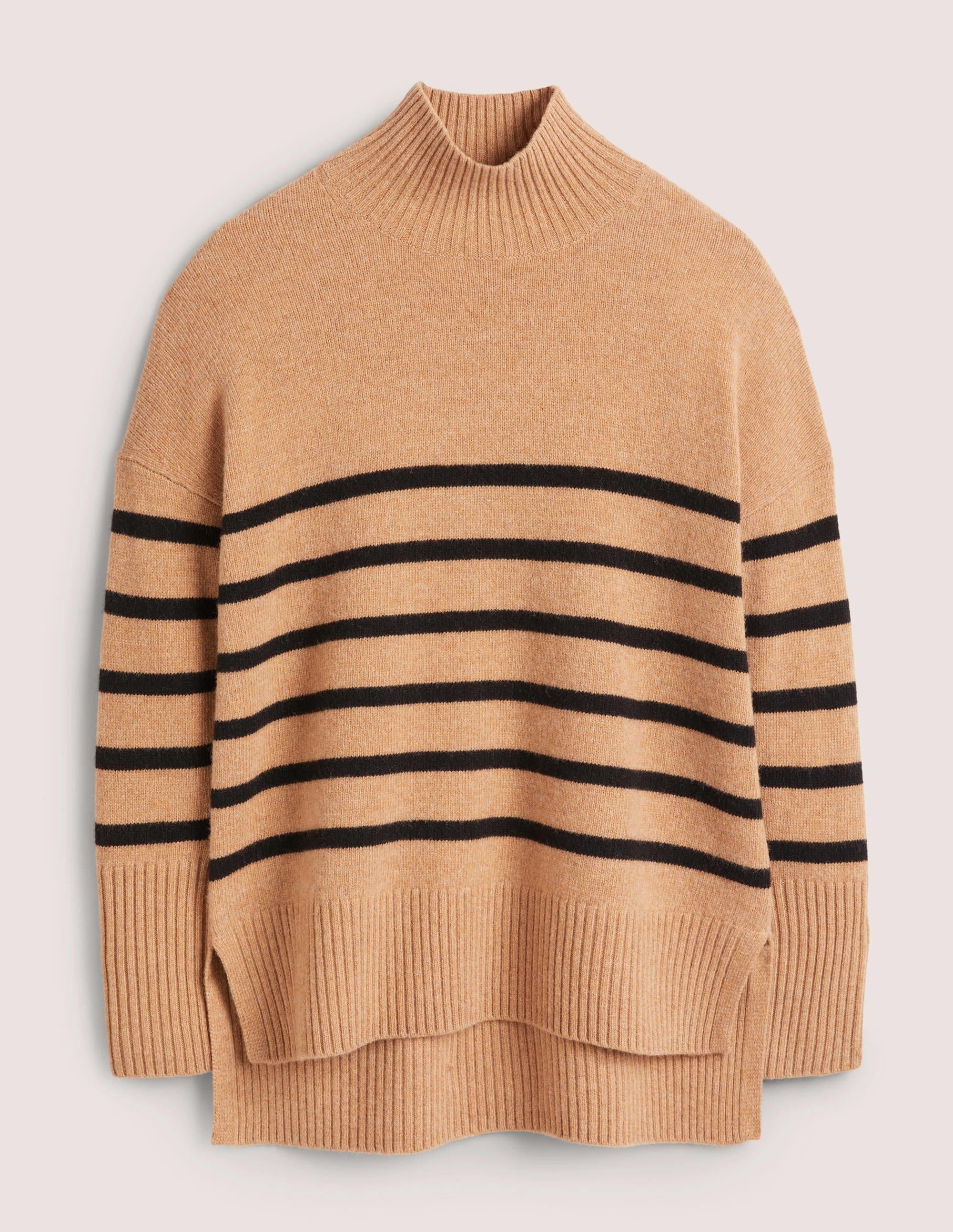 Jessica Oversized Jumper-Camel Melange, Black Stripe - Image 7