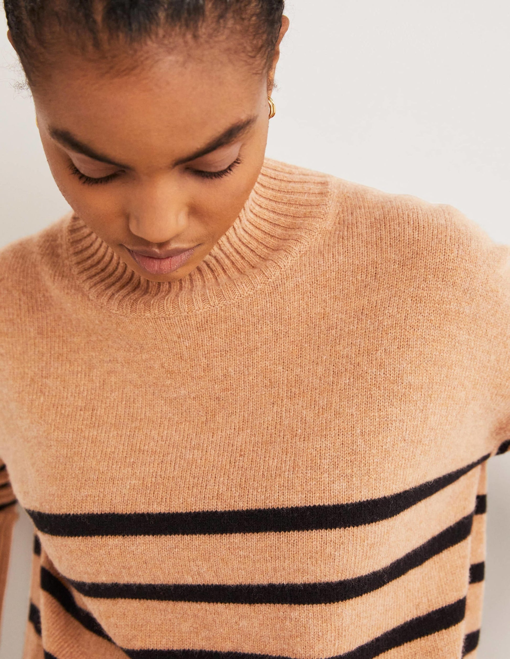 Jessica Oversized Jumper-Camel Melange, Black Stripe-2
