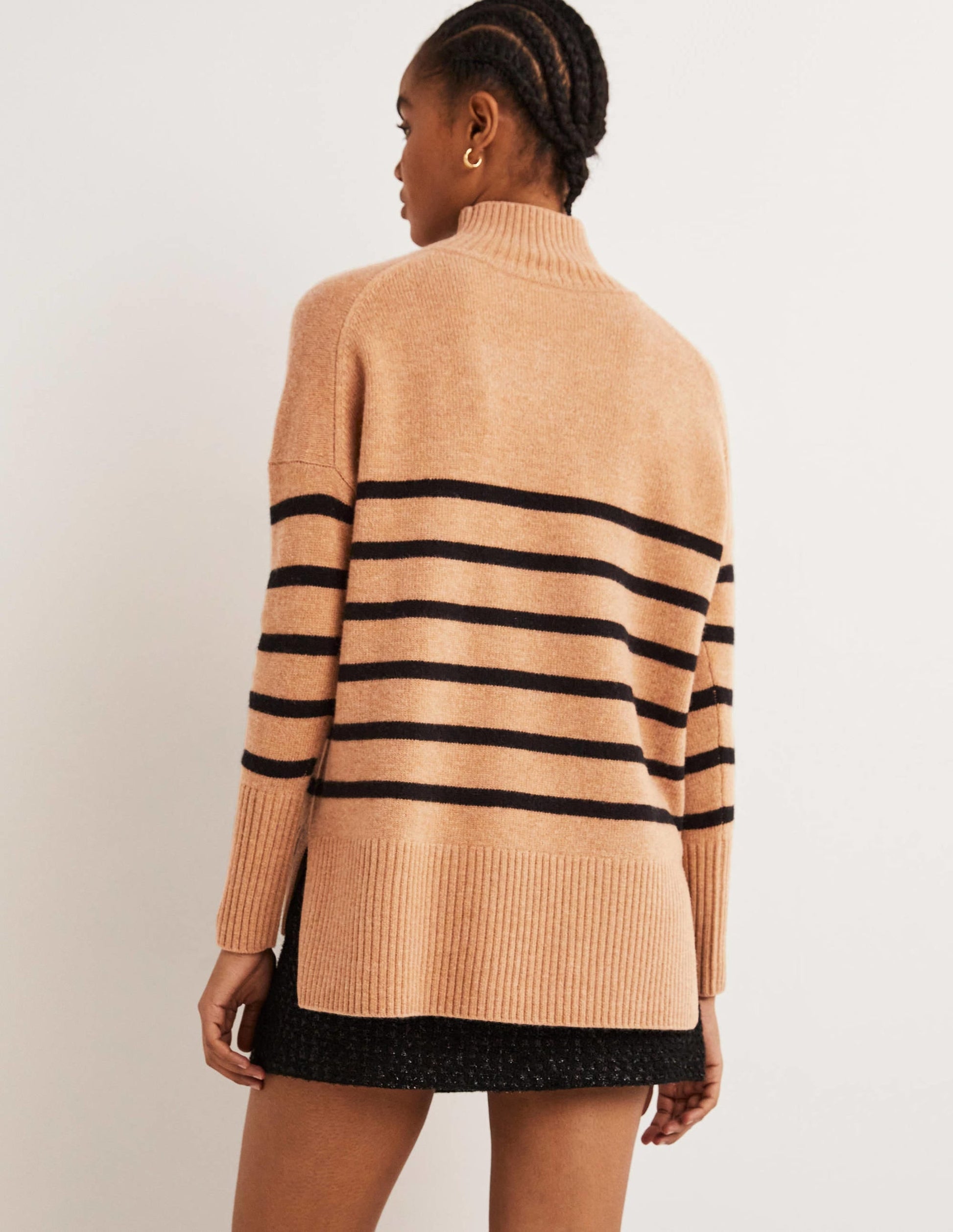 Jessica Oversized Jumper-Camel Melange, Black Stripe-3
