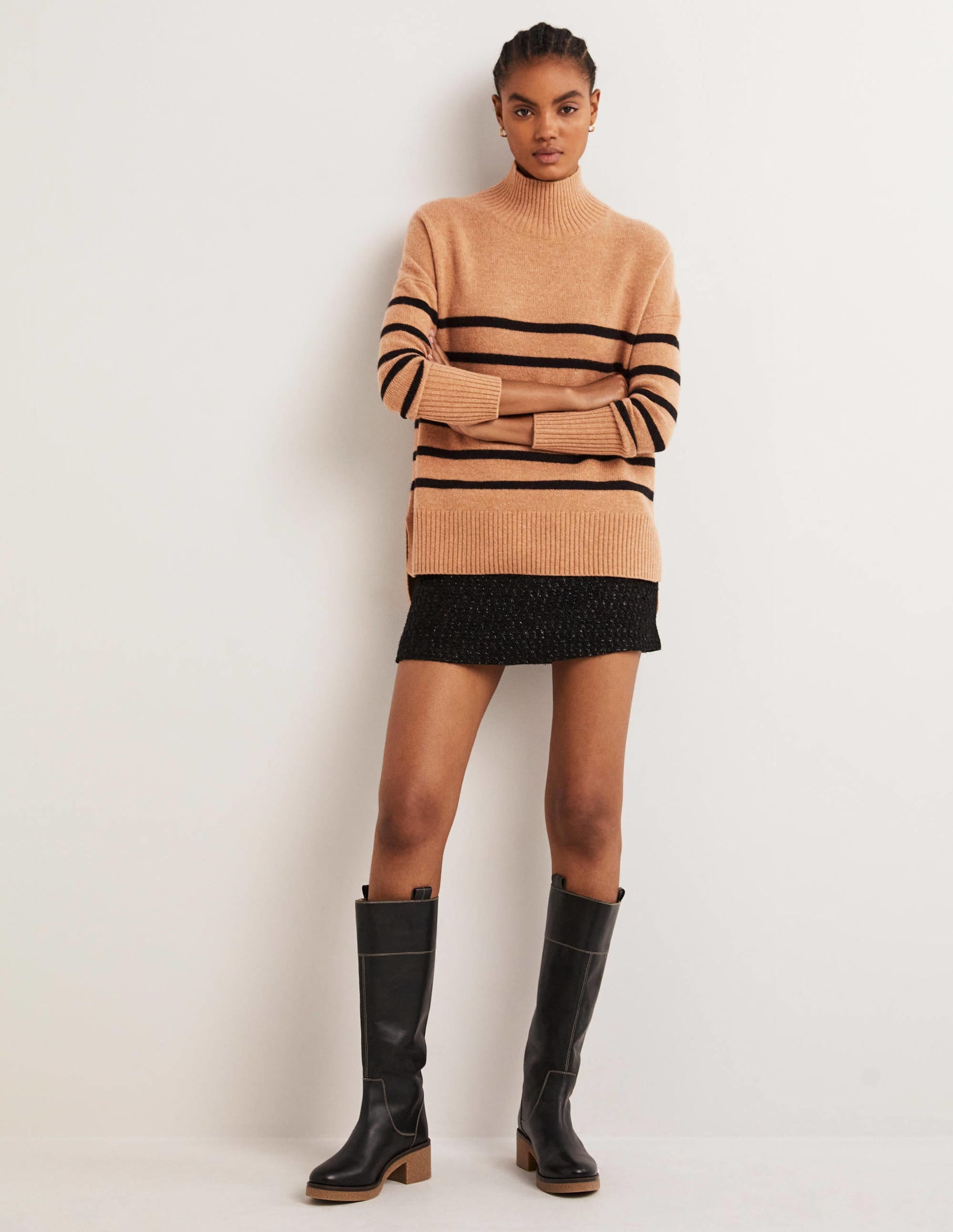 Jessica Oversized Jumper-Camel Melange, Black Stripe - Image 5