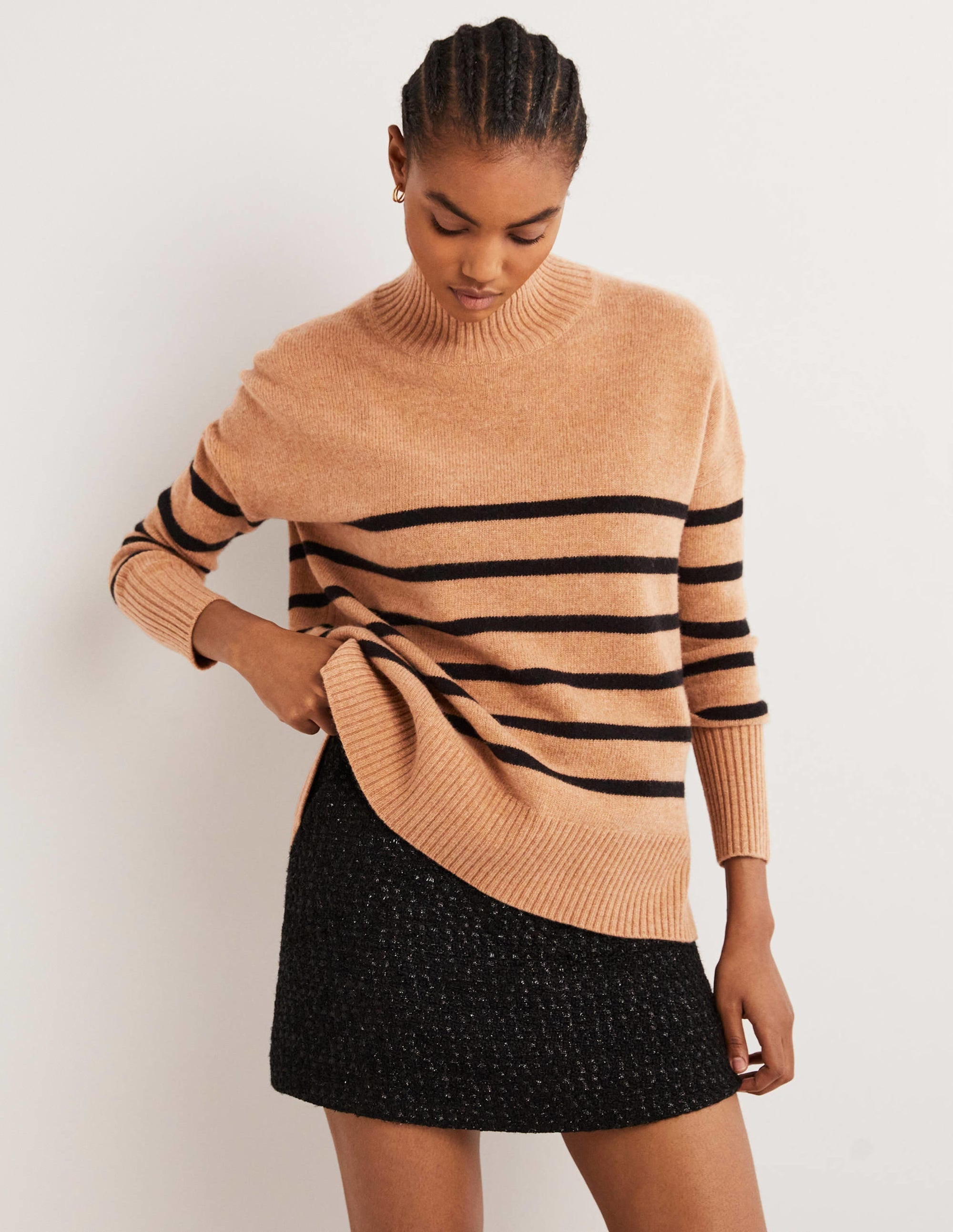 Jessica Oversized Jumper-Camel Melange, Black Stripe - Image 6