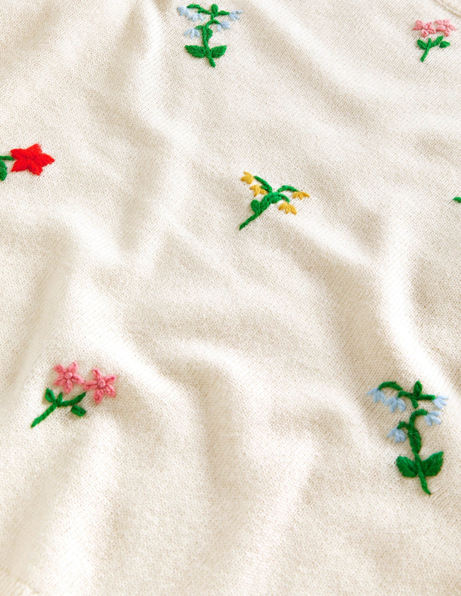 Embroidered Knitted Jumper-Warm Ivory, Flower Embroidery-5