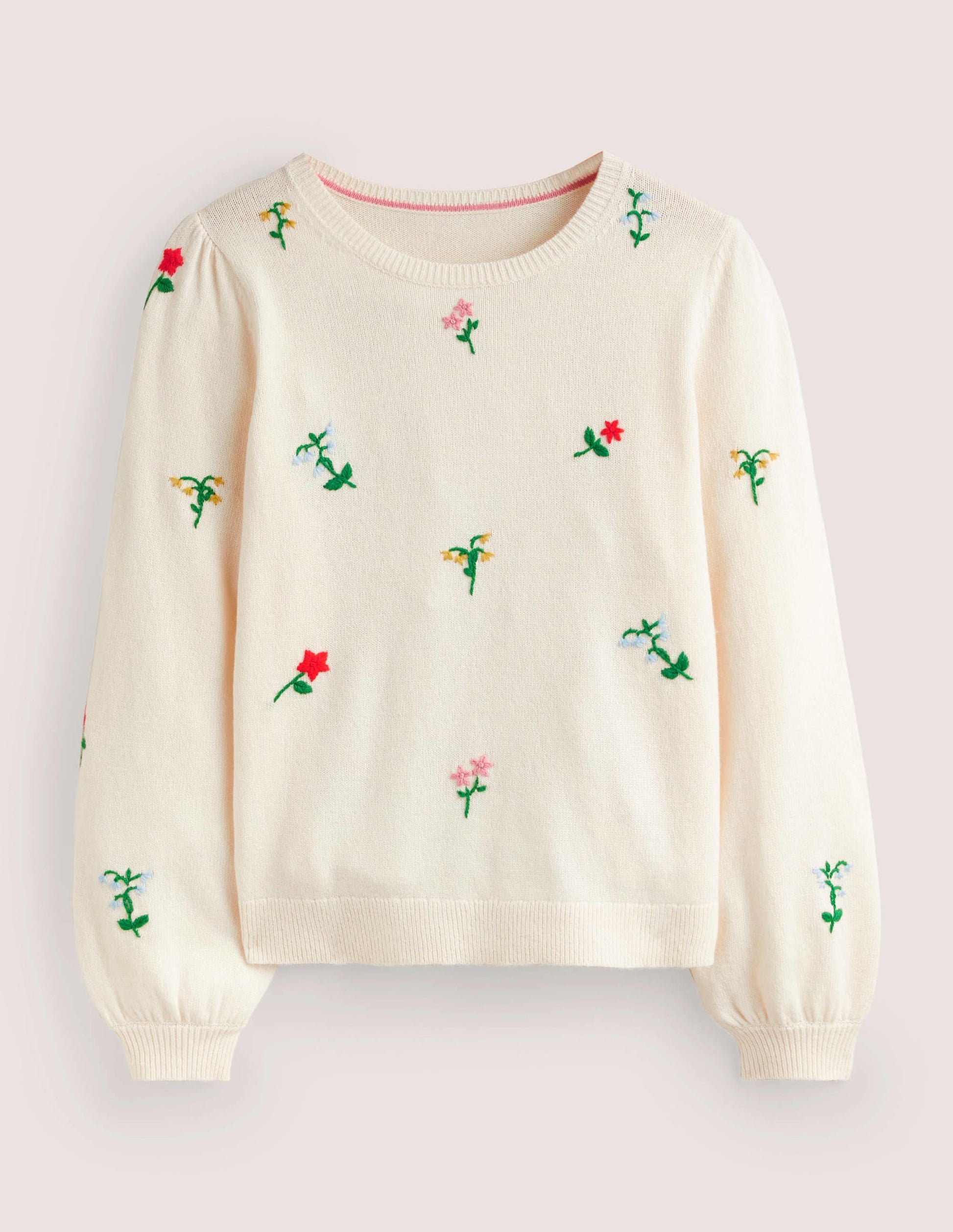 Embroidered Knitted Jumper-Warm Ivory, Flower Embroidery-6