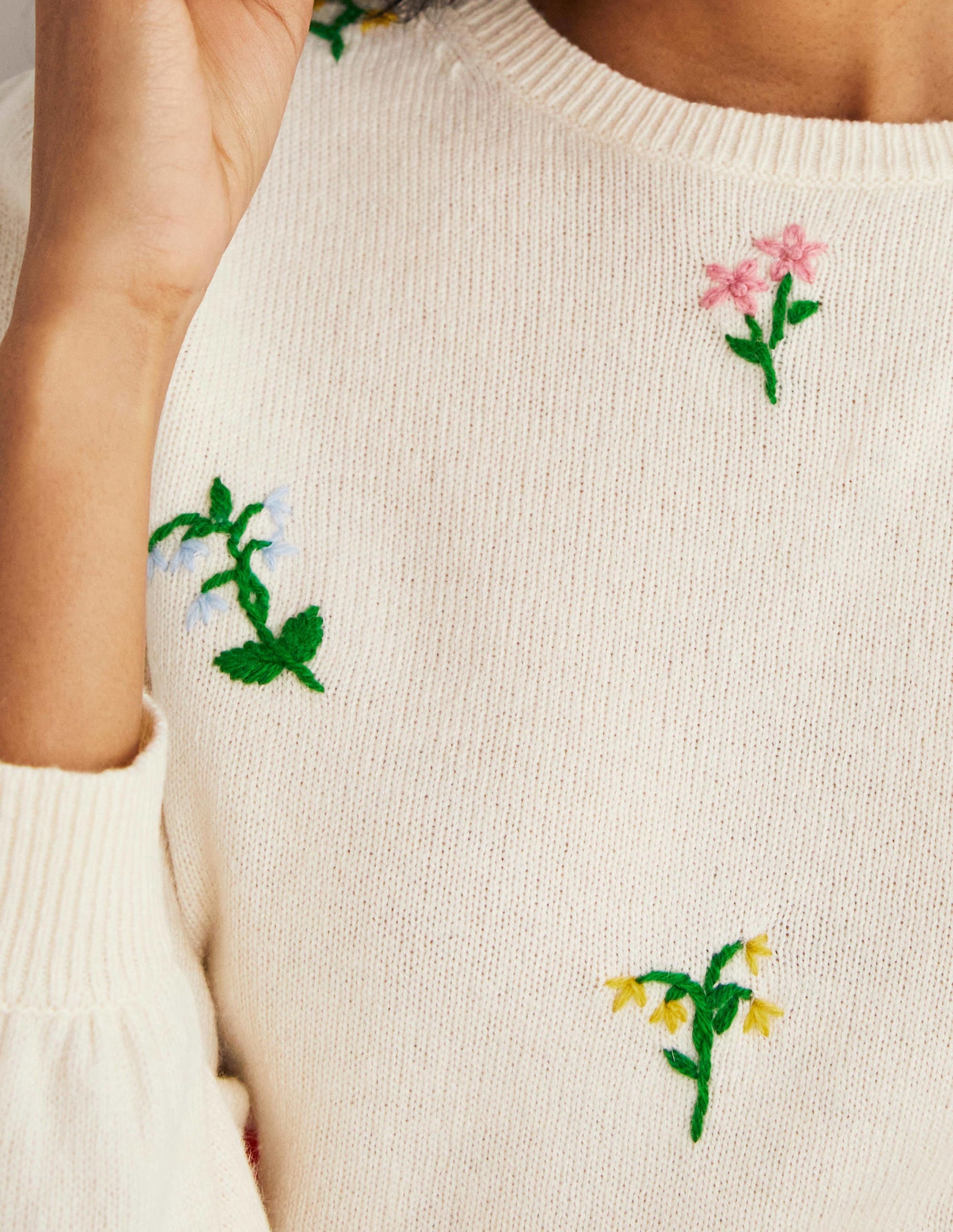 Embroidered Knitted Jumper-Warm Ivory, Flower Embroidery-2