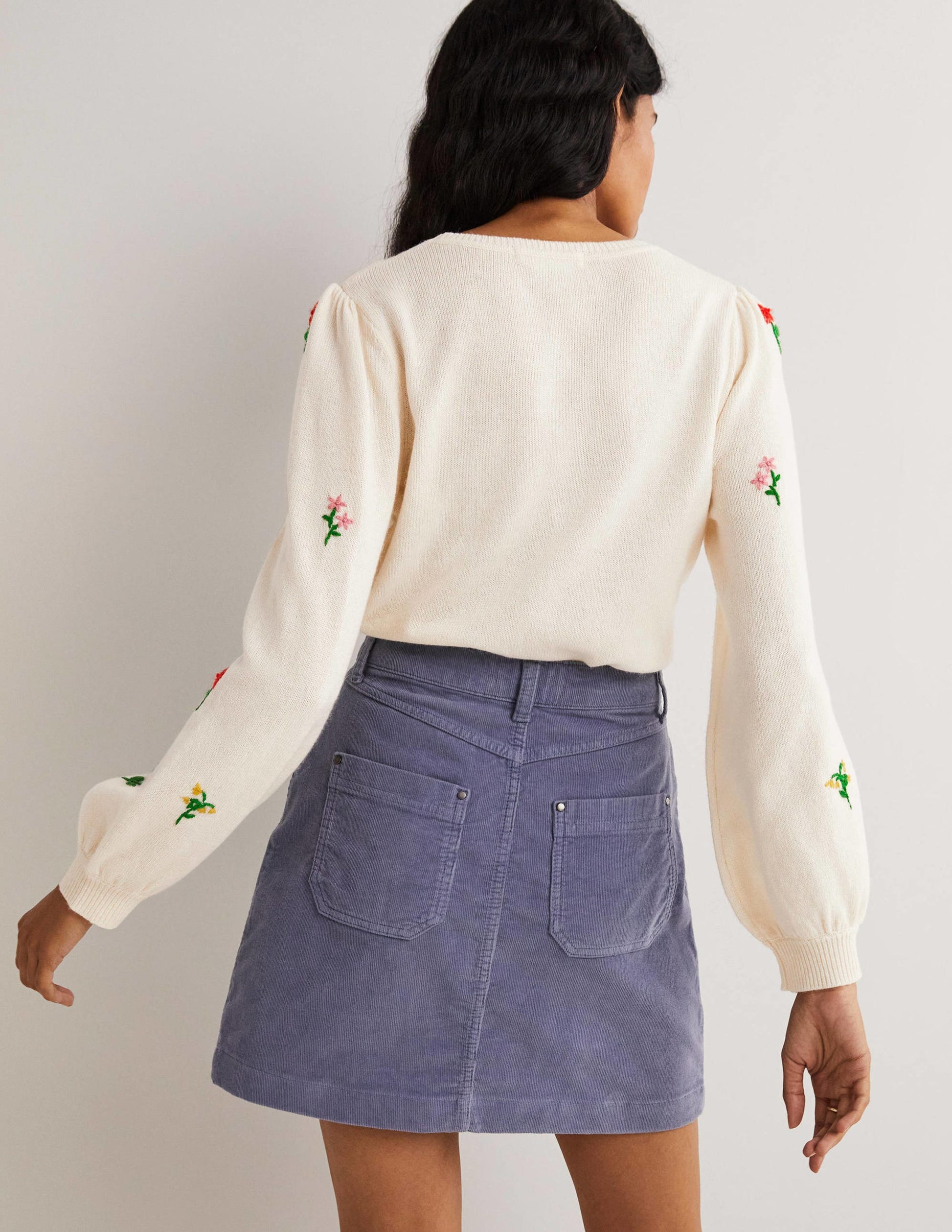 Embroidered Knitted Jumper-Warm Ivory, Flower Embroidery-3