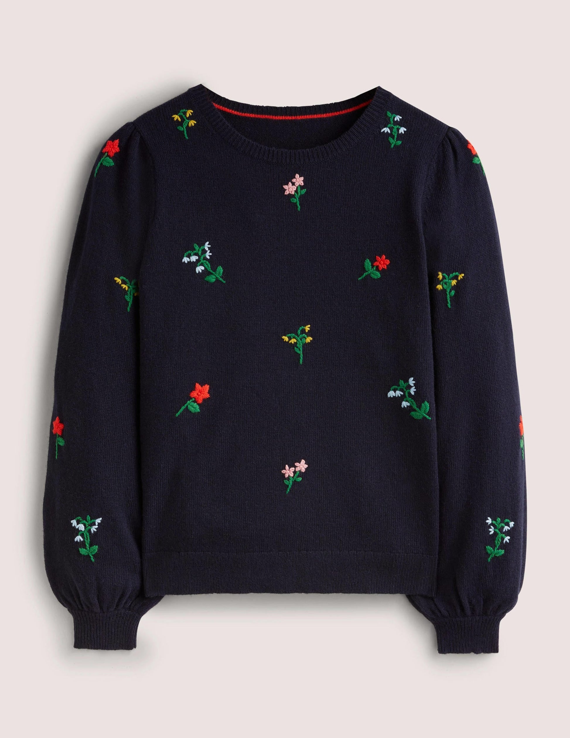 Embroidered Knitted Jumper-Navy, Flower Embroidery-7