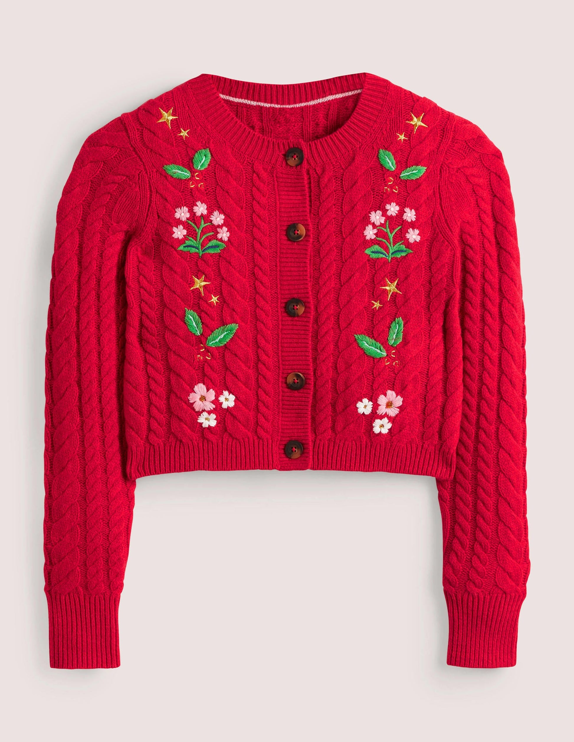 Embroidered Cropped Cardigan-Rockabilly Red Embroidery-7