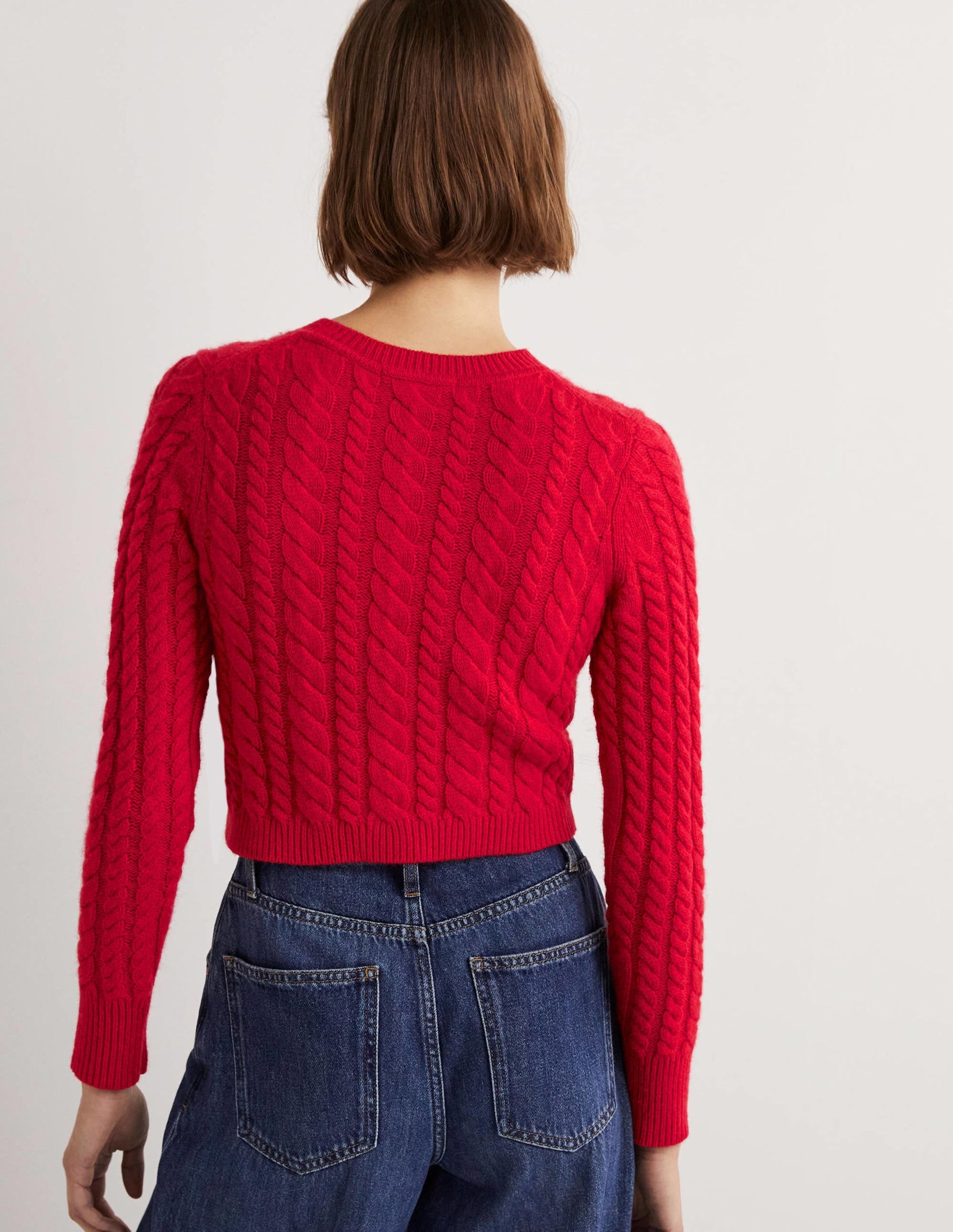 Embroidered Cropped Cardigan-Rockabilly Red Embroidery-3