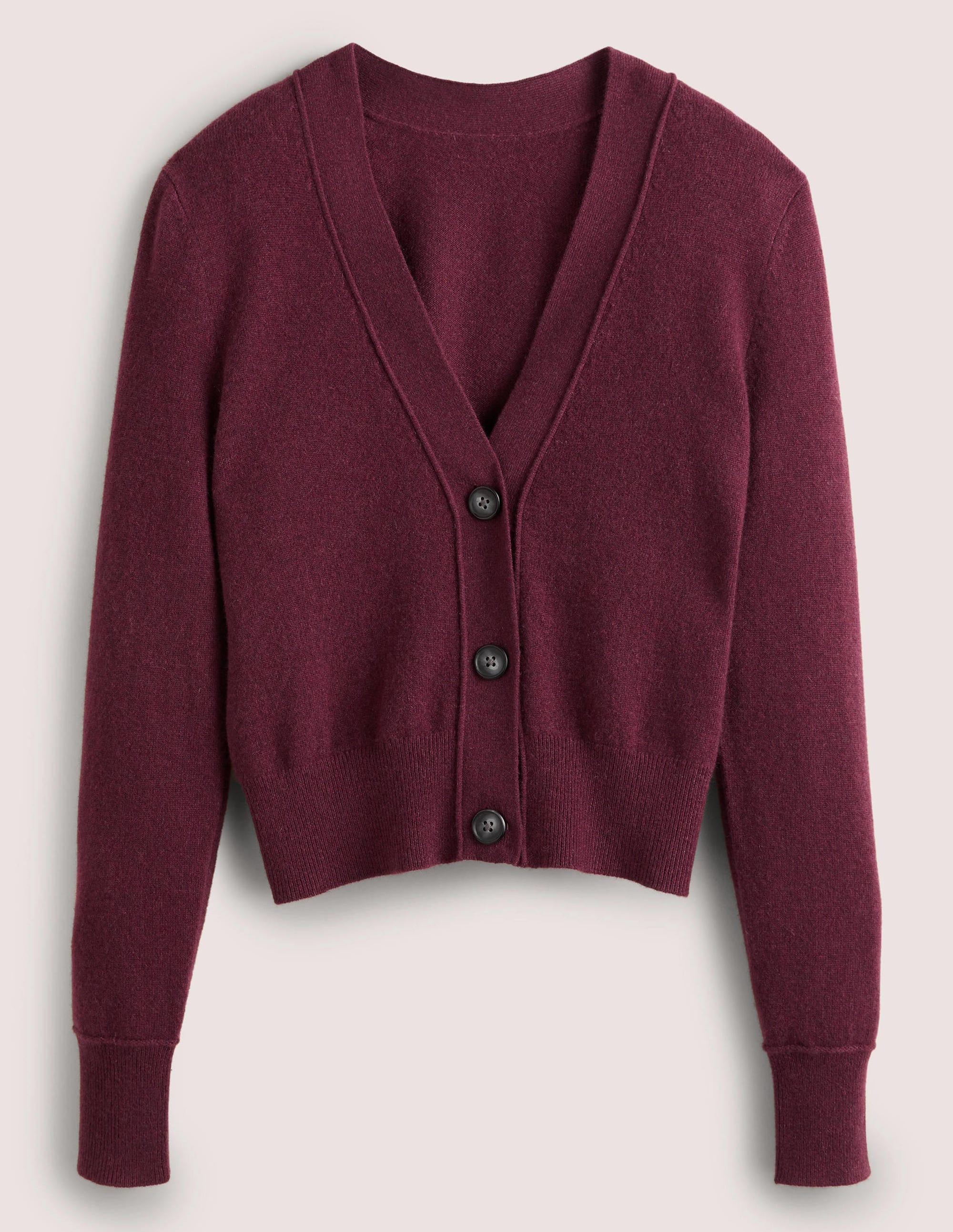 Cropped Cashmere V Cardigan-Mulled Wine Melange - Image 5