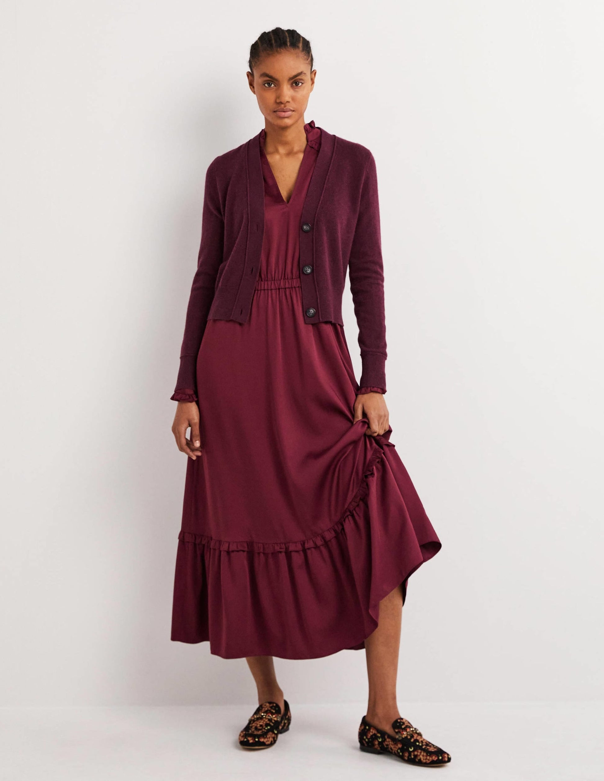 Cropped Cashmere V Cardigan-Mulled Wine Melange-1