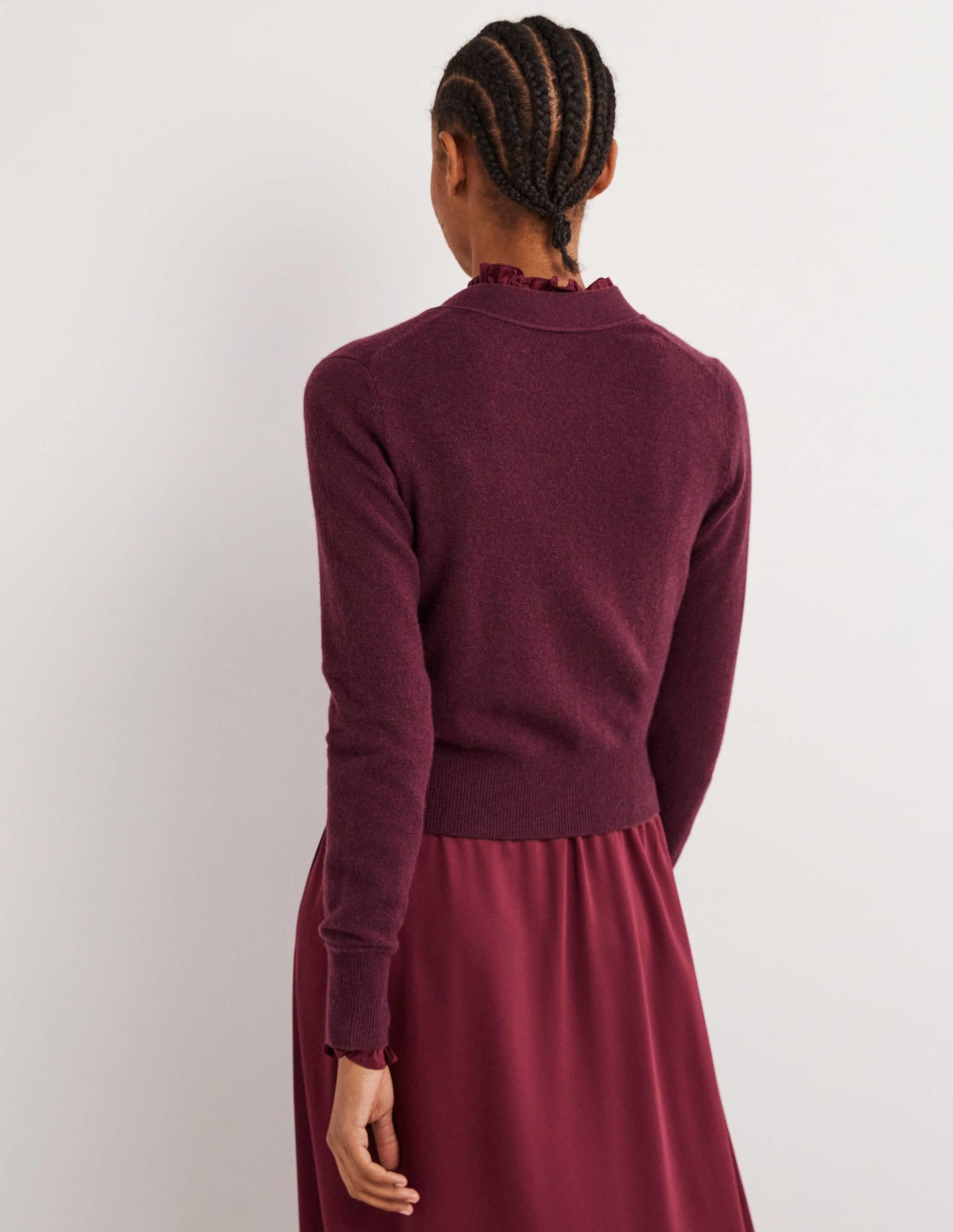 Cropped Cashmere V Cardigan-Mulled Wine Melange-2