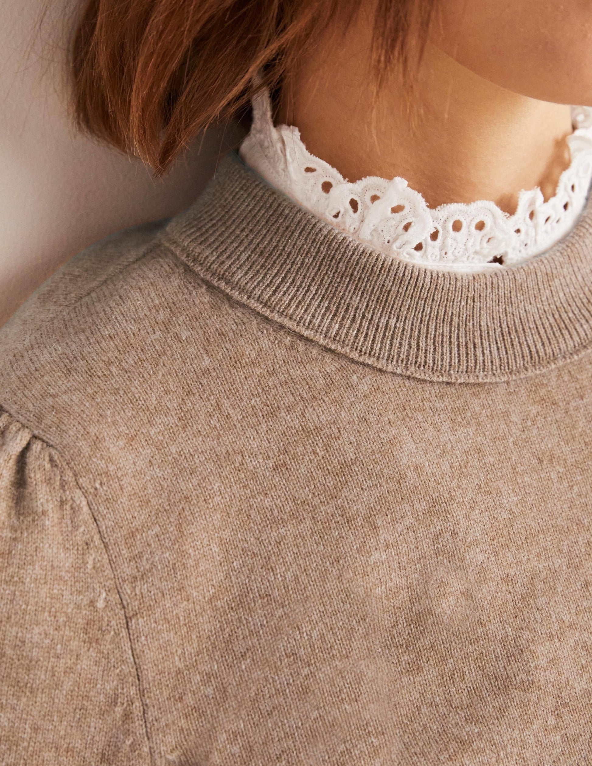 Cashmere Puff Shoulder Jumper-Camel Melange-2